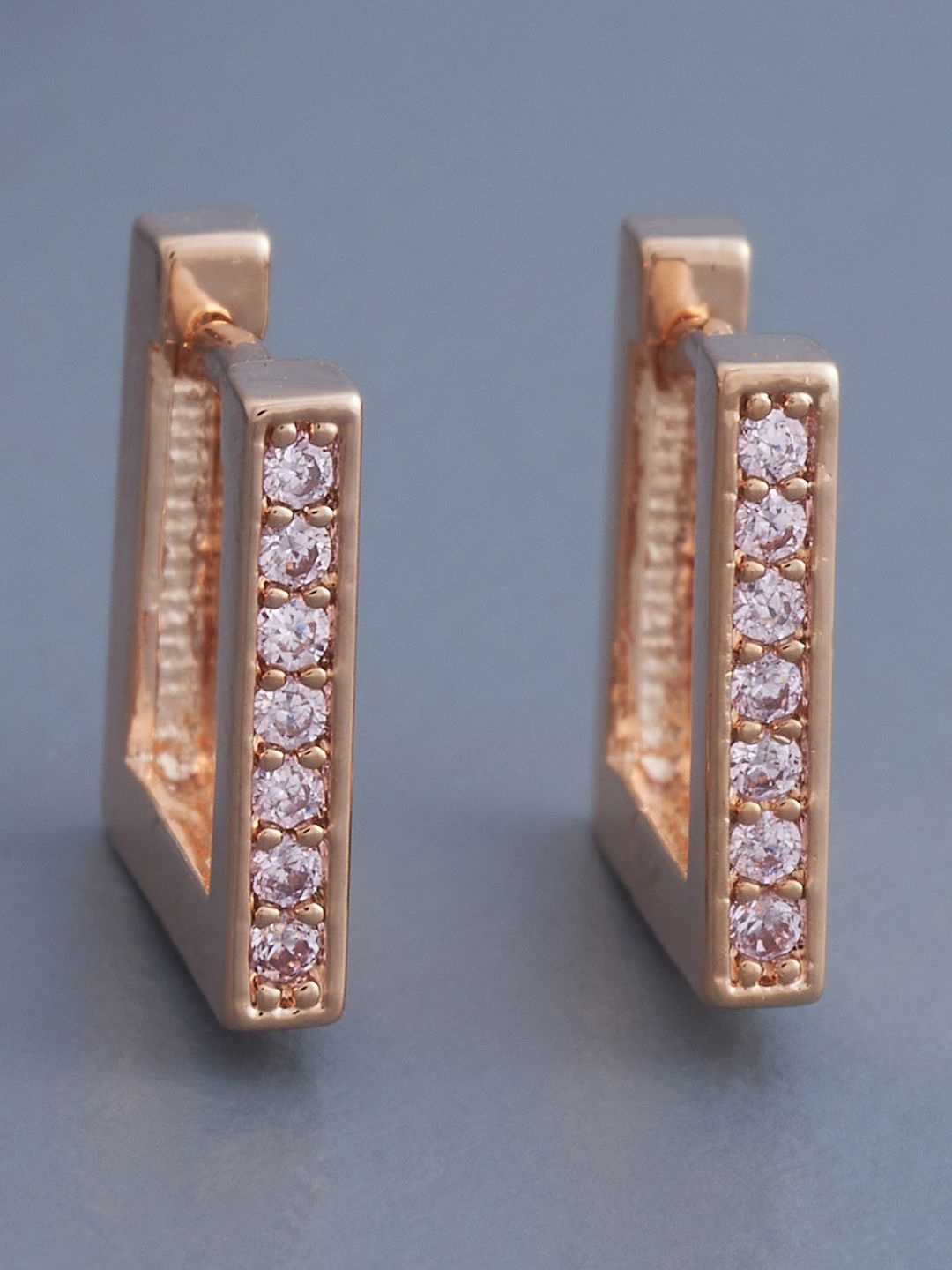 

Kushal's Fashion Jewellery Rose Gold Plated Zircon Studded Square Hoop Earrings