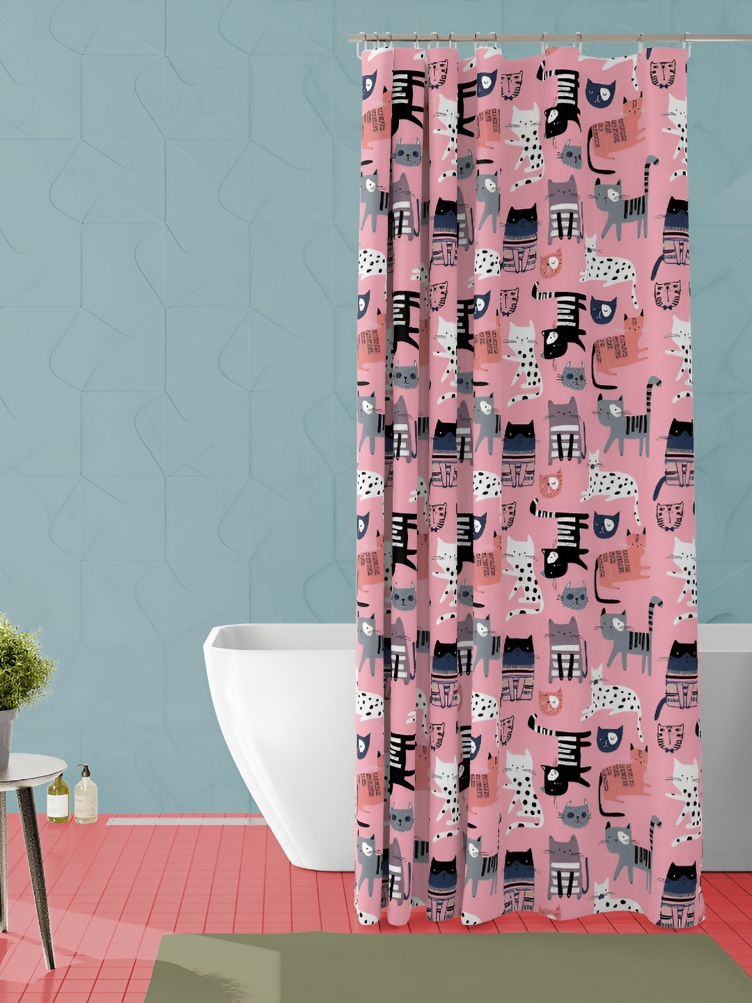 

ArtzFolio Pink & White Printed Waterproof Shower Curtain