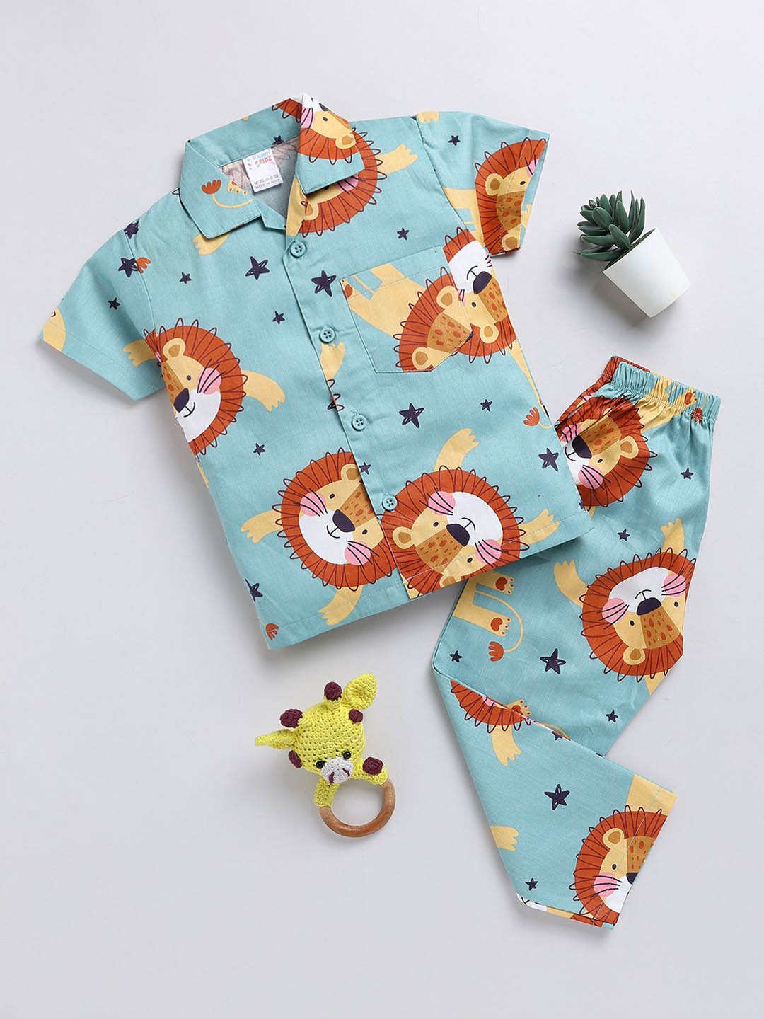 

NAUTI KIDZ Boys Printed Shirt Collar Pure Cotton Night Suit, Green