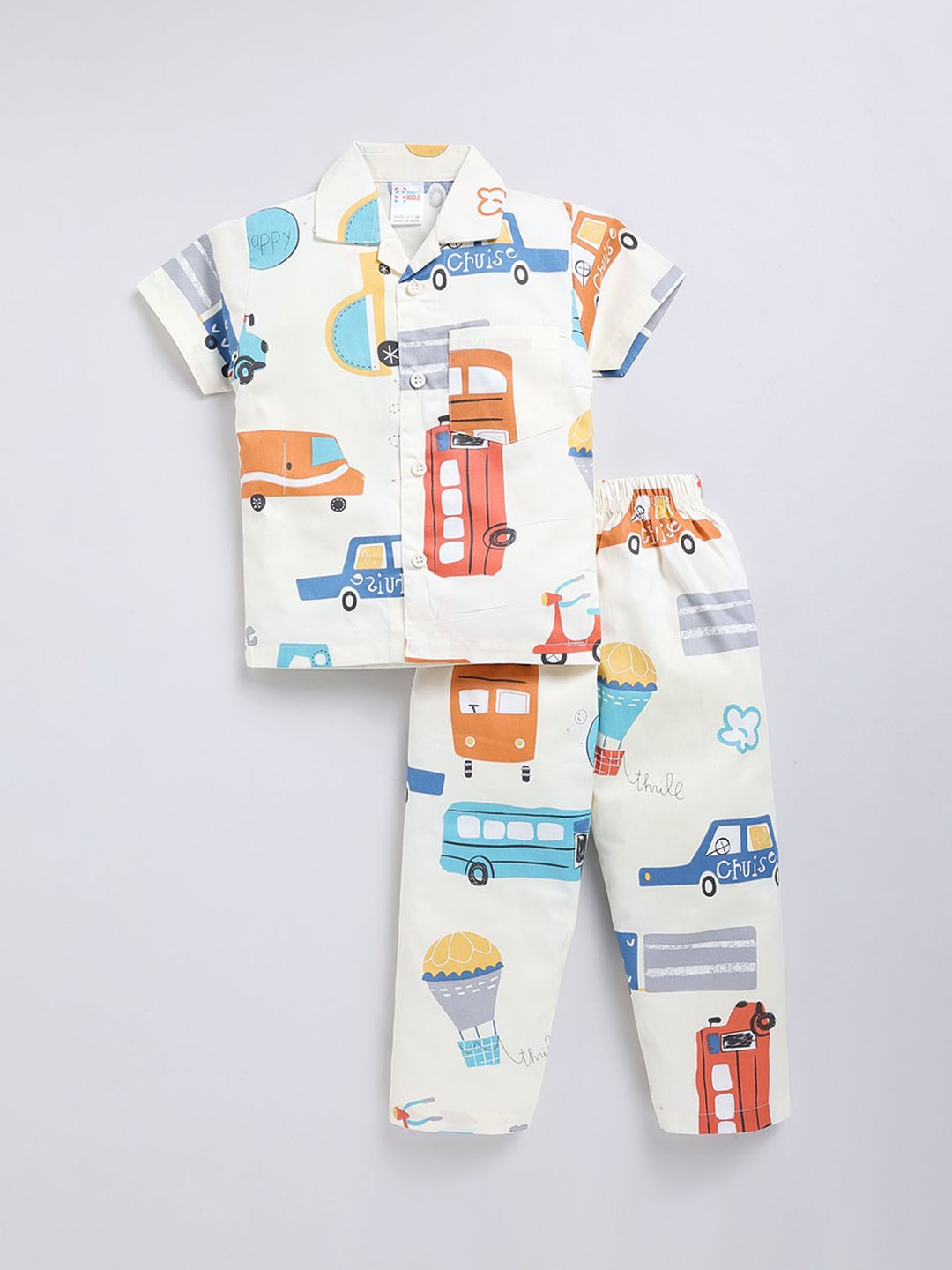 

NAUTI KIDZ Boys Printed Pure Cotton Night suit, Off white