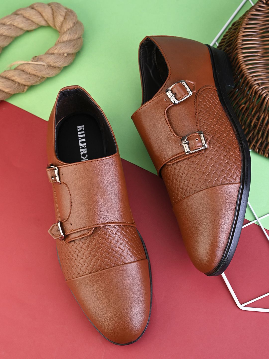 

Killer Men Textured Formal Monk Shoes, Tan