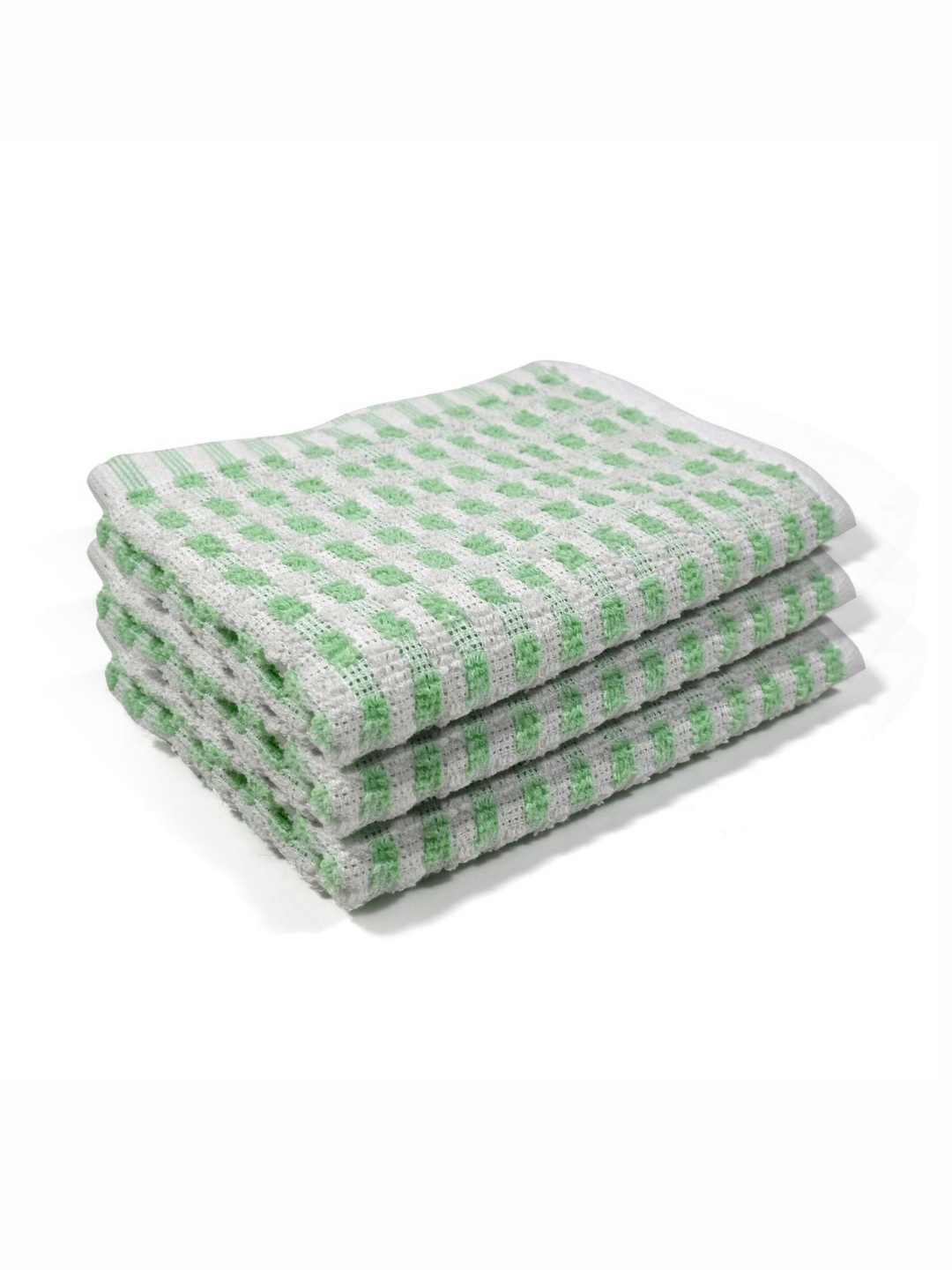 

PRAKARTIK Green & White 3 Pieces Checked Cotton Kitchen Towels, Sea green