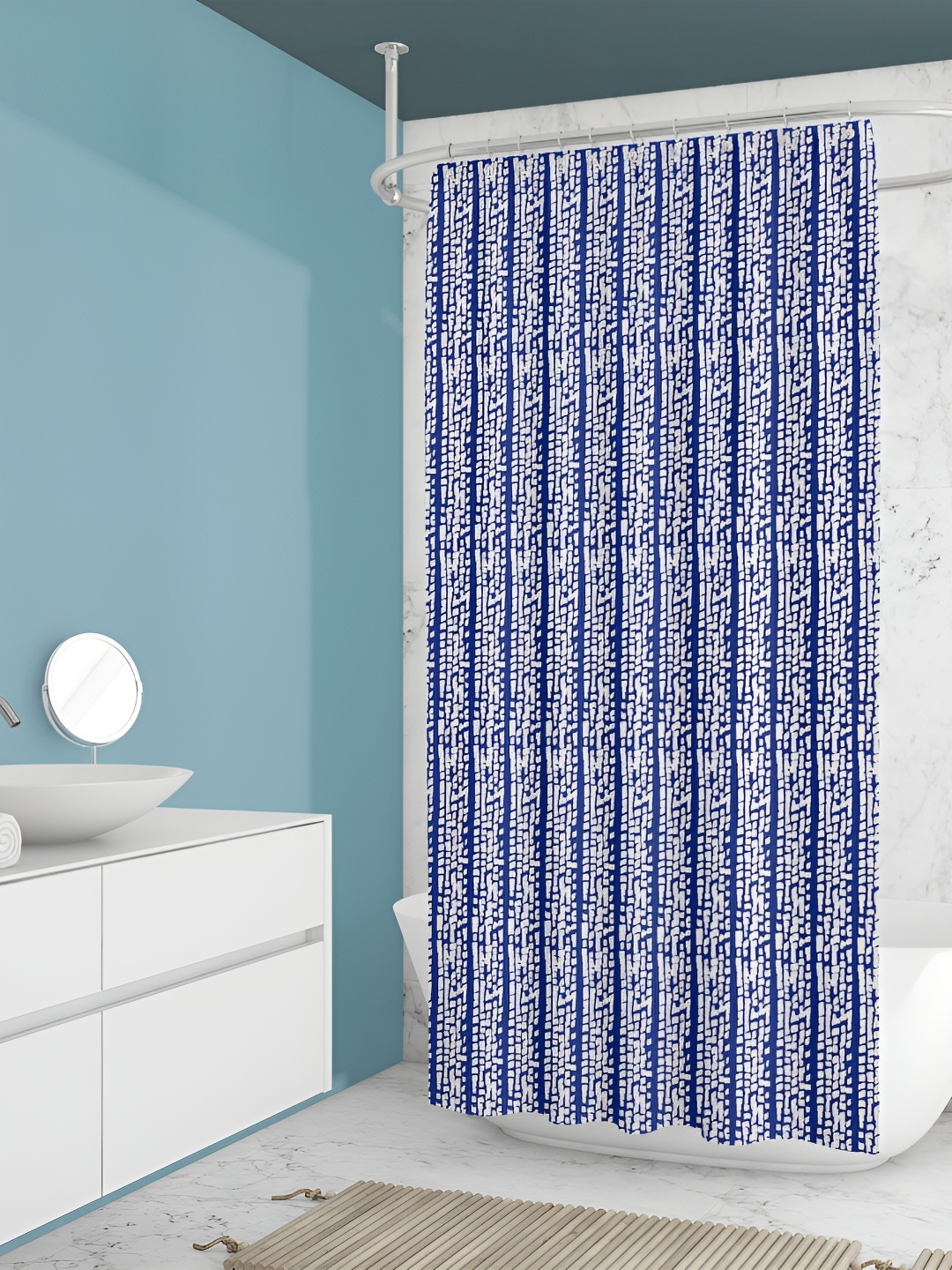 

ArtzFolio Blue & White Abstract Printed Waterproof Shower Curtain