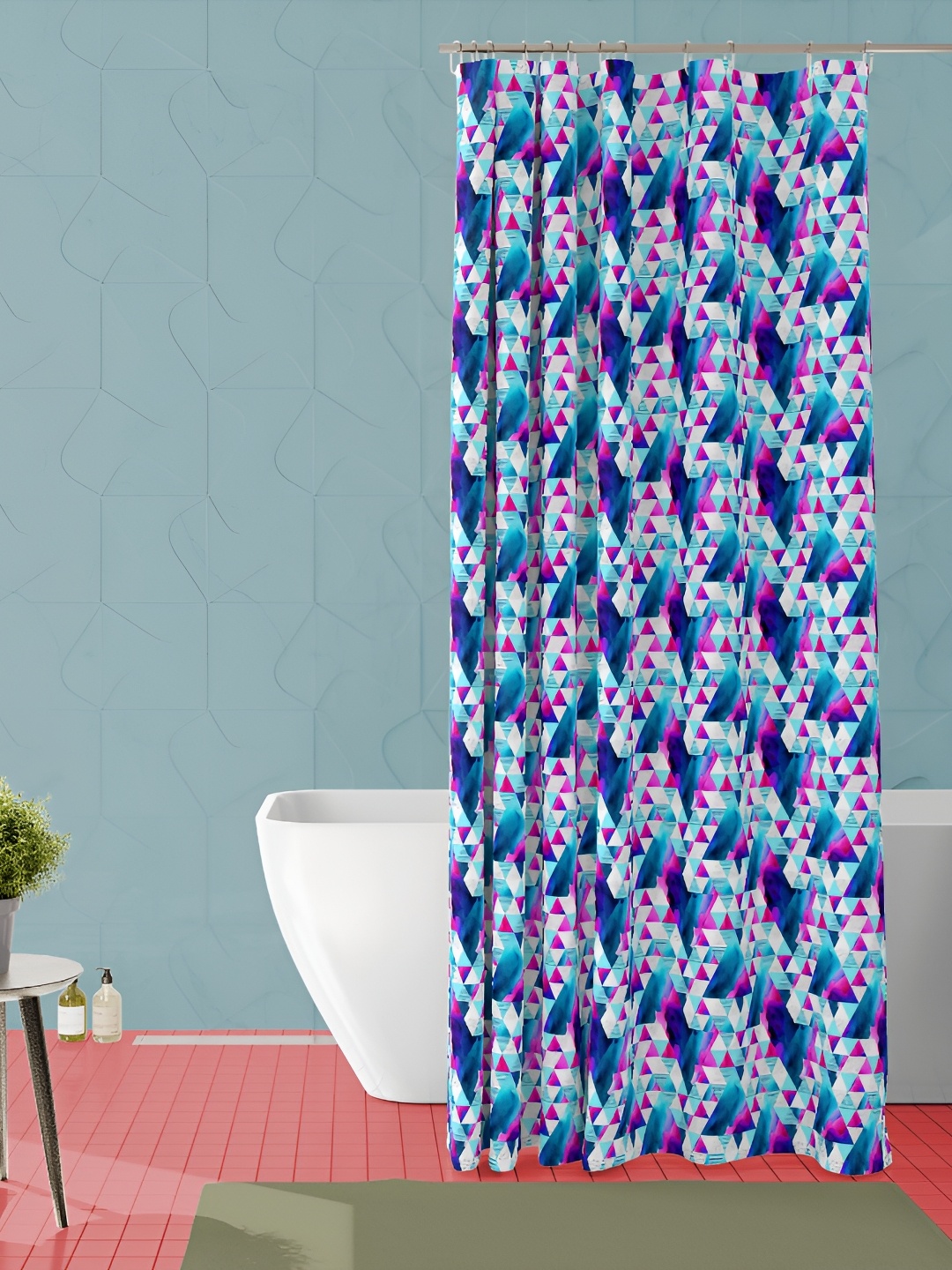 

ArtzFolio Blue and Pink Geometric Printed Waterproof Shower Curtain