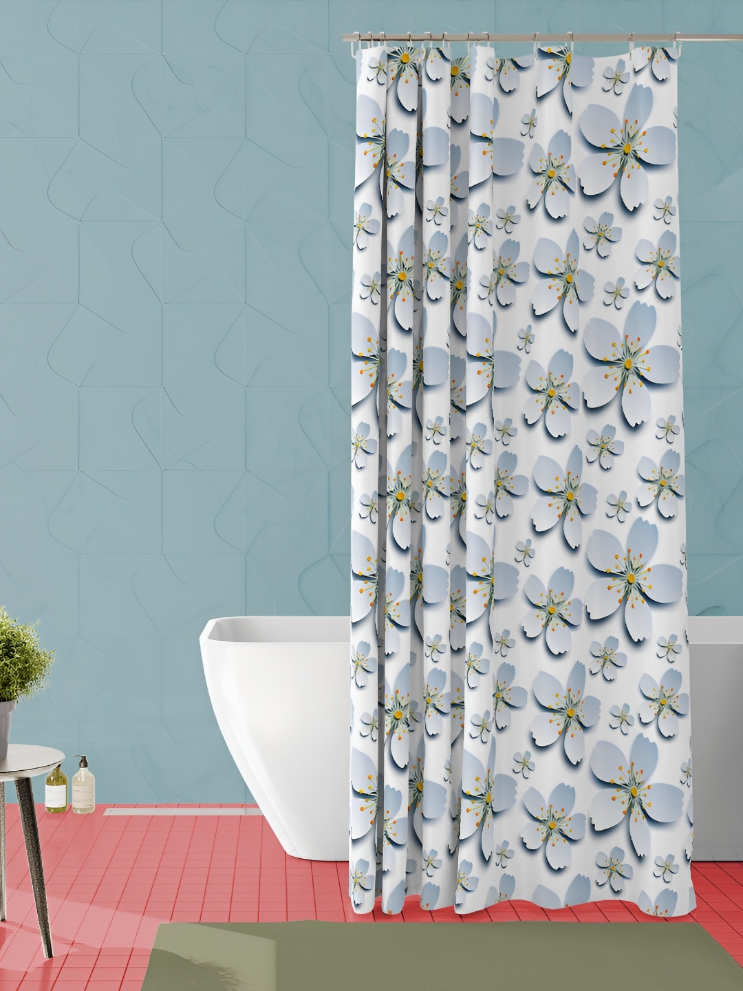 

ArtzFolio White & Grey Floral Printed Waterproof Shower Curtain