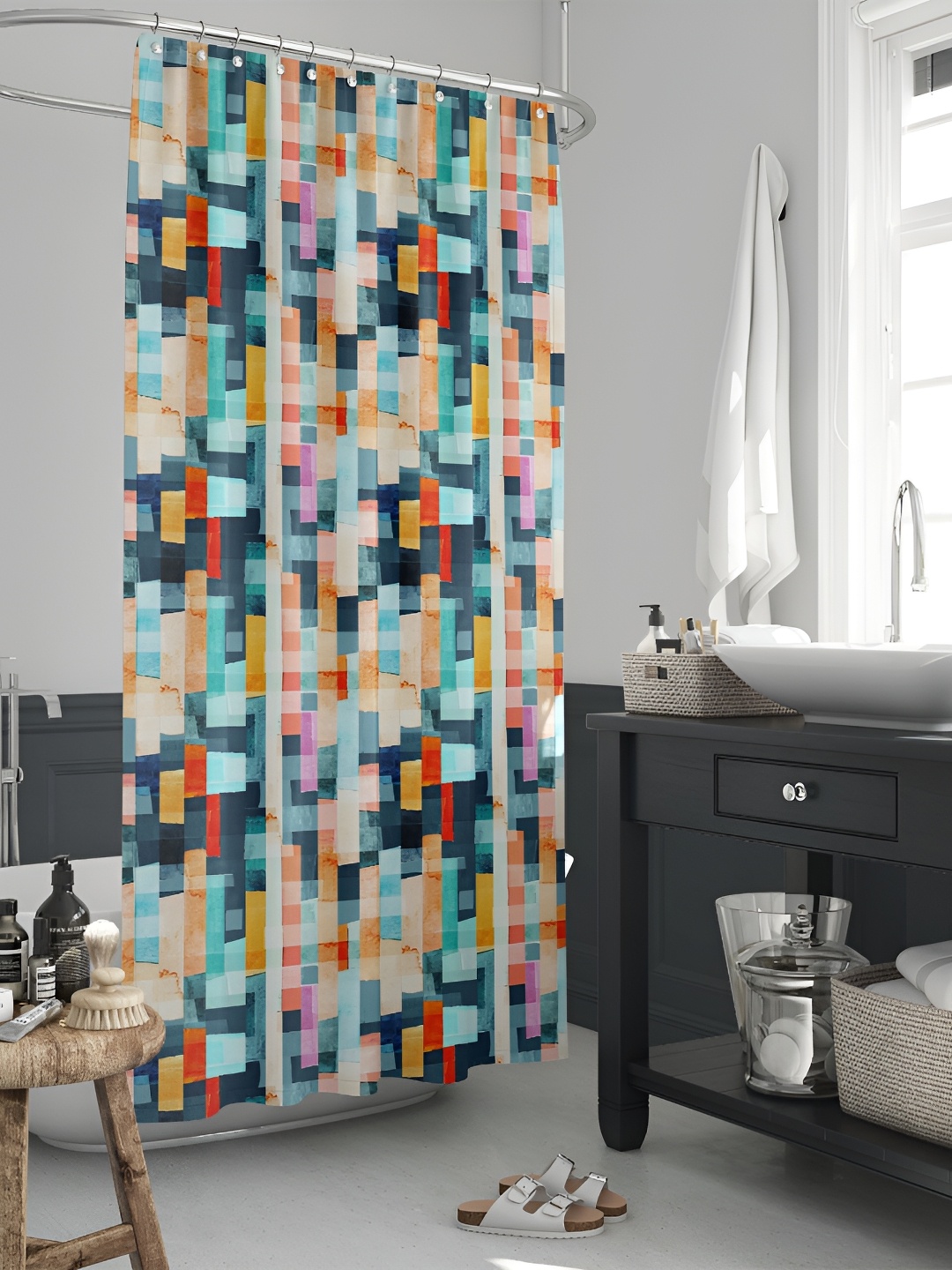 

ArtzFolio Blue & Brown Printed Waterproof Shower Curtain