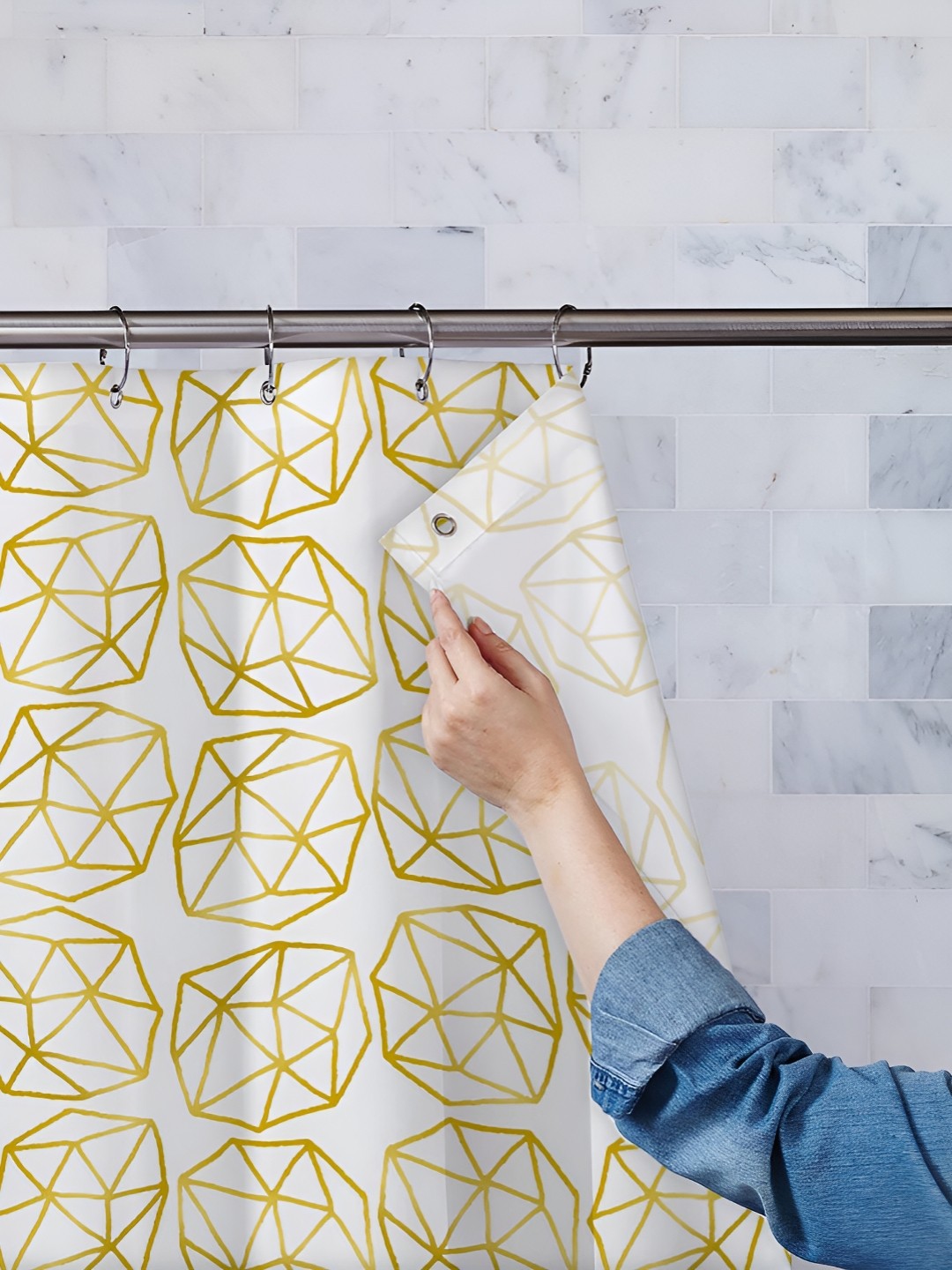 

ArtzFolio White & Yellow Printed Waterproof Shower Curtain