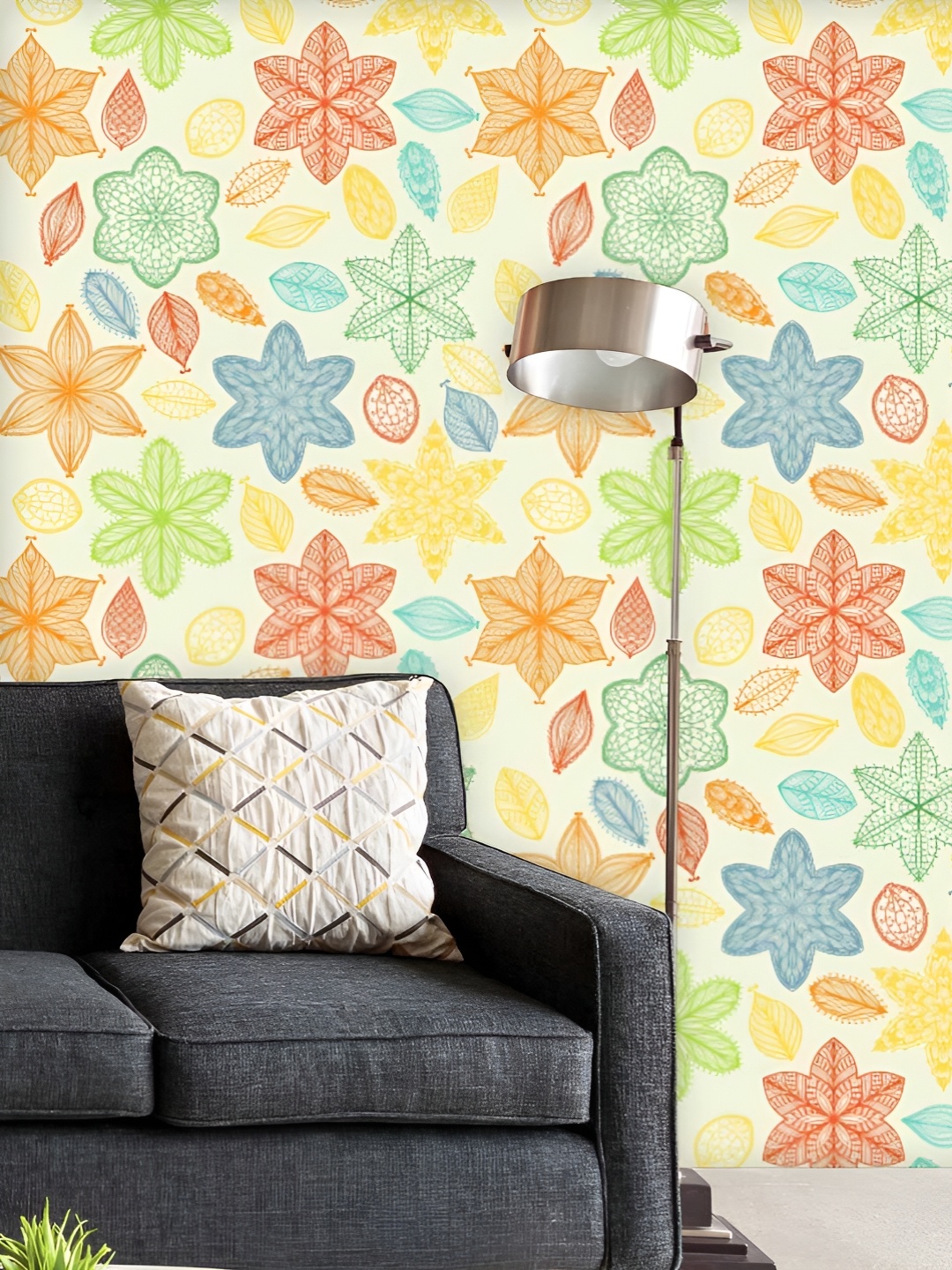 

ArtzFolio Printed UV-Resistant Anti-Bacterial Ornate Leaves & Flowers Peel & Stick Wallpaper, Multi