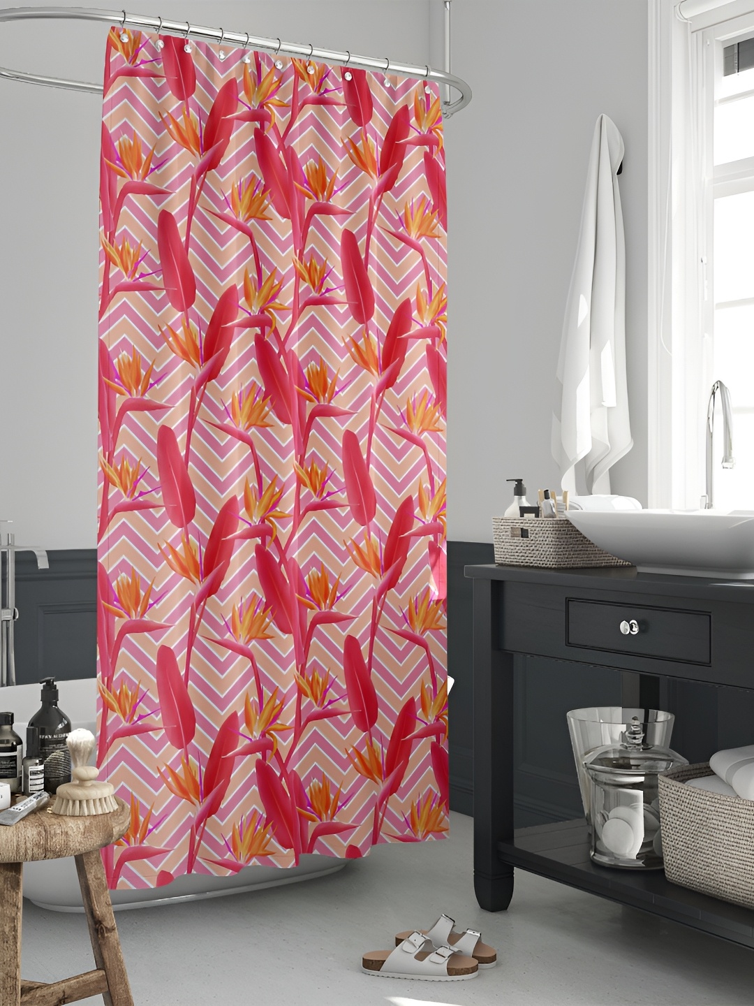 

ArtzFolio Pink & White Printed Waterproof Shower Curtains