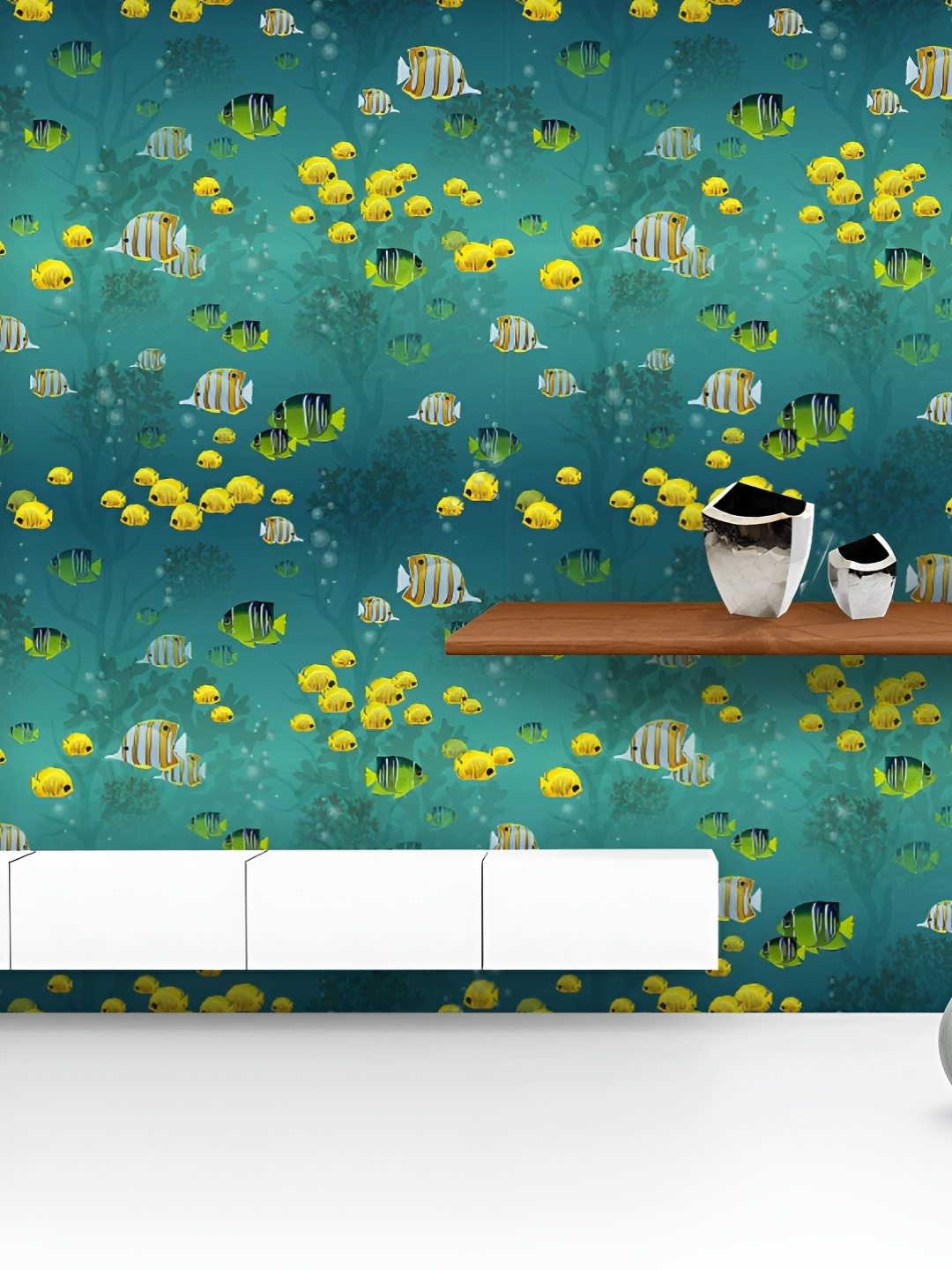 

ArtzFolio Printed UV-Resistant Anti-Bacterial Fishes And Coral Underwater Peel & Stick Wallpaper, Multi