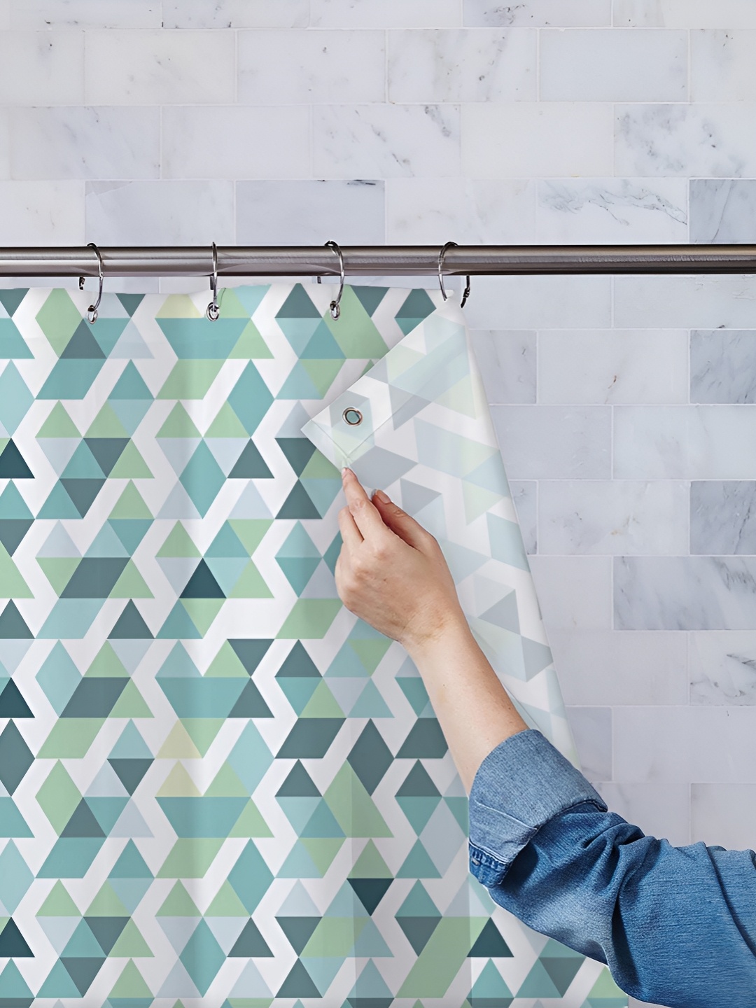 

ArtzFolio White & Blue Printed Waterproof Shower Curtains
