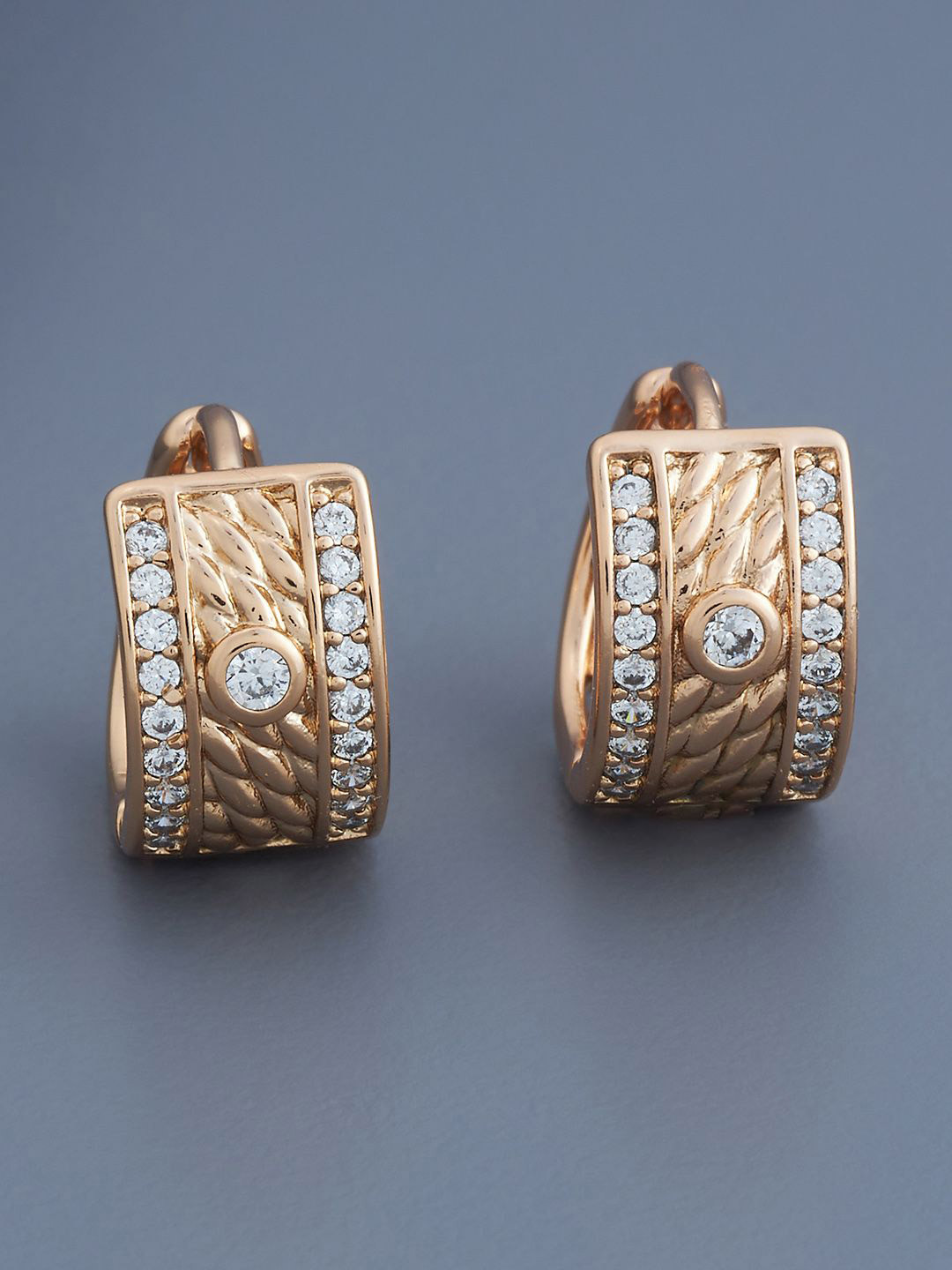 

Kushal's Fashion Jewellery Gold-Plated Zircon Geometric Hoop Earrings