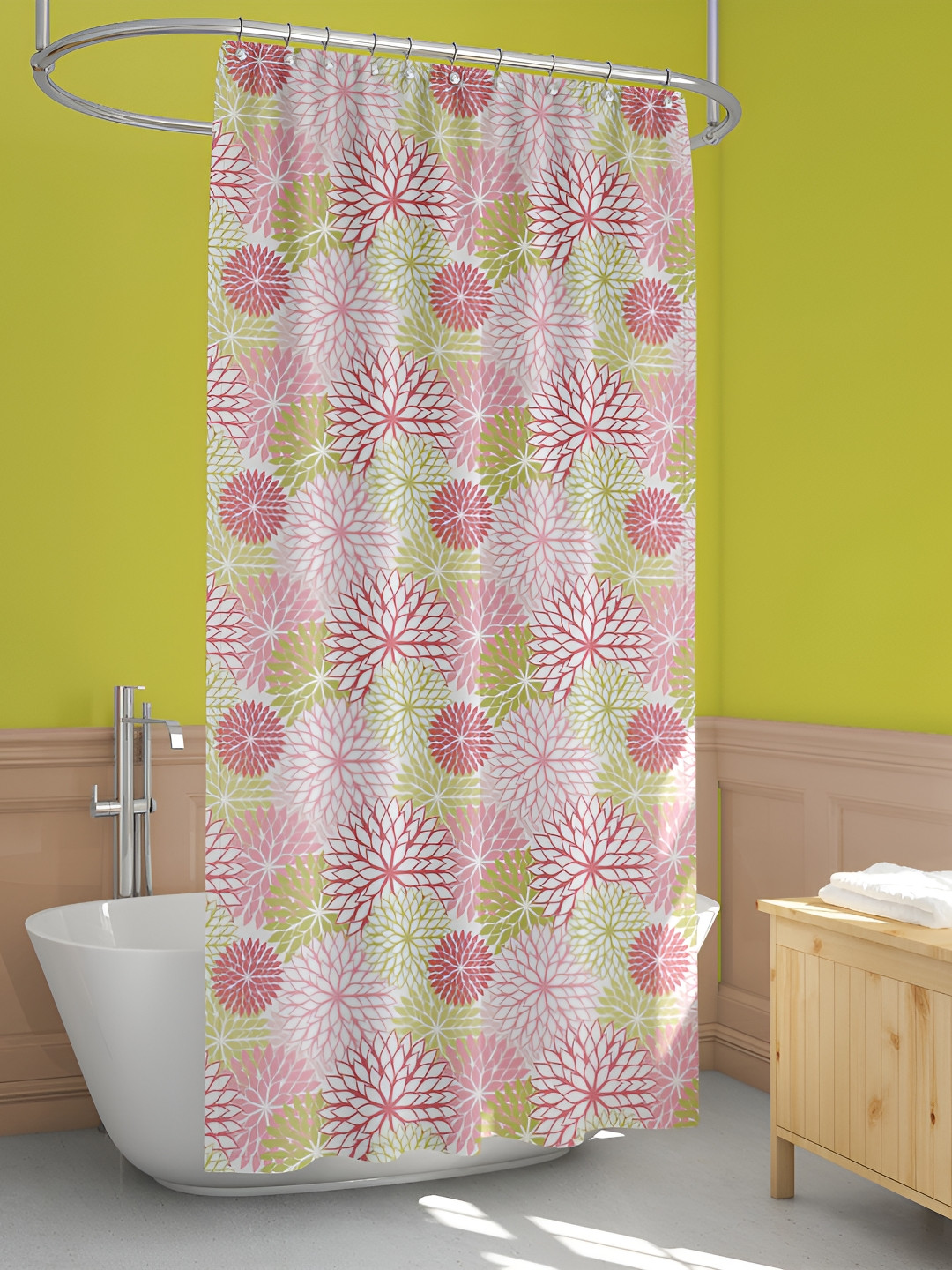 

ArtzFolio Pink & Green Floral Printed Waterproof Shower Curtain