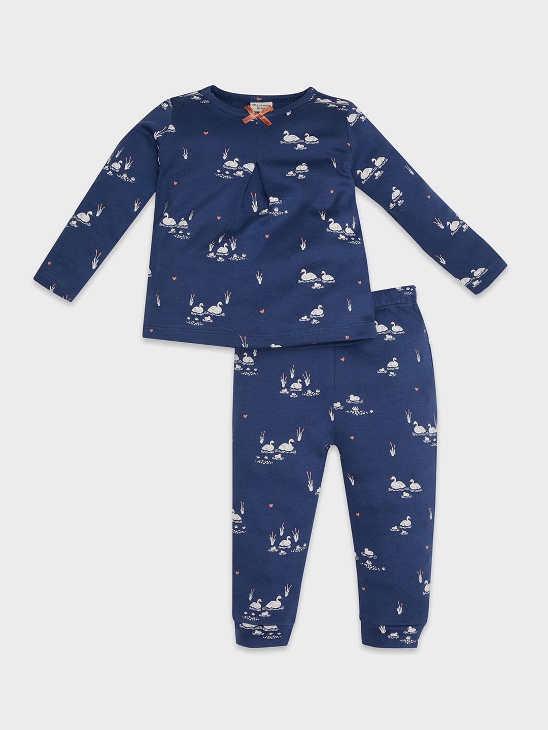 

DeFacto Girls Pure Cotton Conversational Printed Night suit, Navy blue