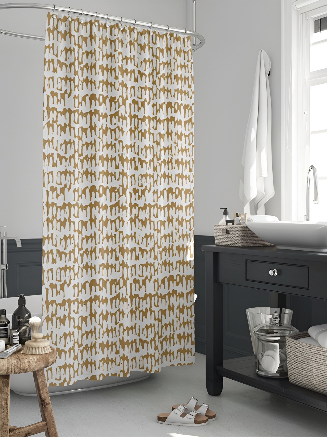 

ArtzFolio White & Gold Toned Abstract Printed Waterproof Shower Curtain