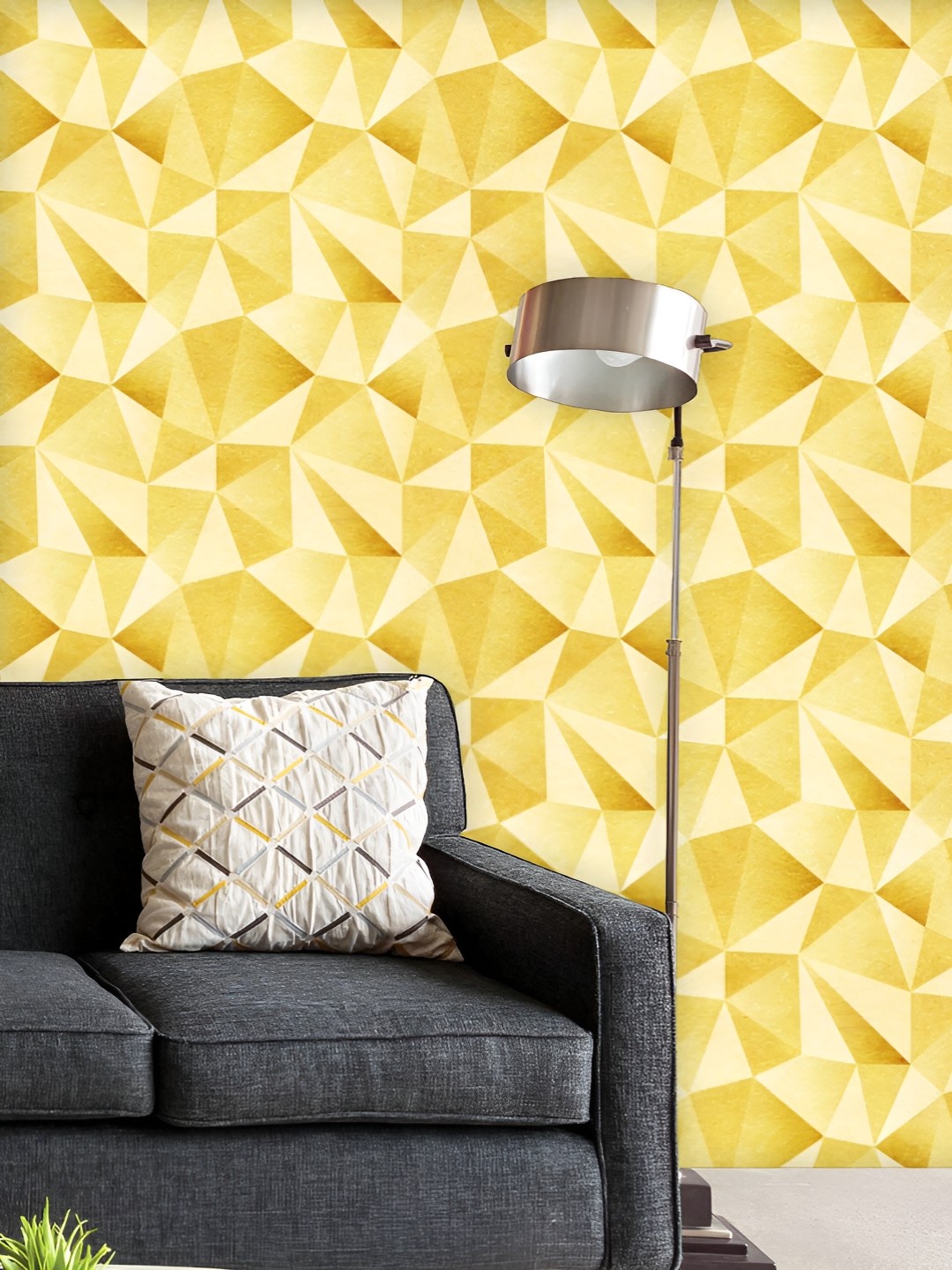 

ArtzFolio Printed UV-Resistant Anti-Bacterial Golden Triangular Mosaics Peel & Stick Wallpaper, Multi