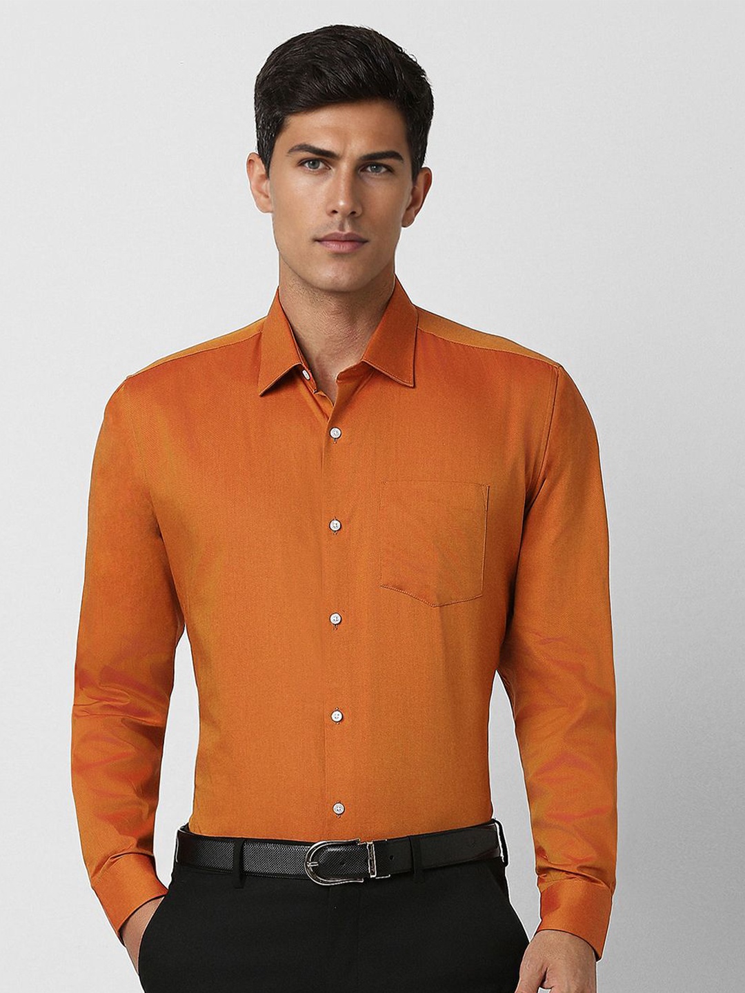 

Van Heusen Men Spread Collar Solid Cotton Slim Fit Formal Shirt, Orange