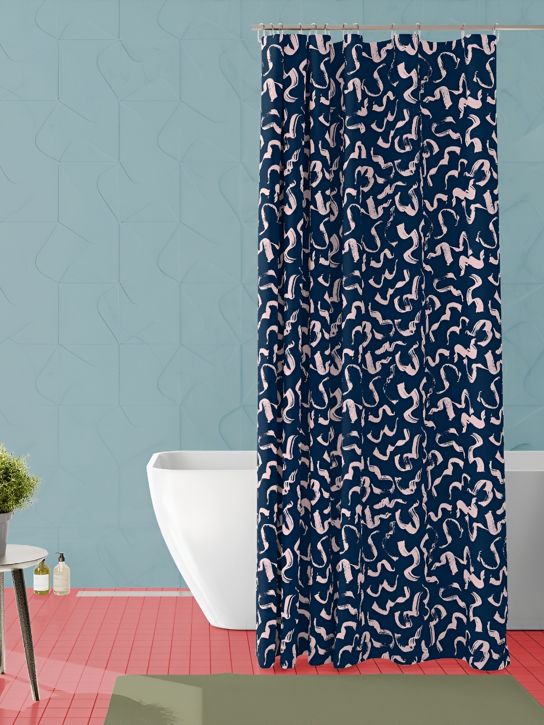 

ArtzFolio Navy Blue & Pink Printed Waterproof Shower Curtain