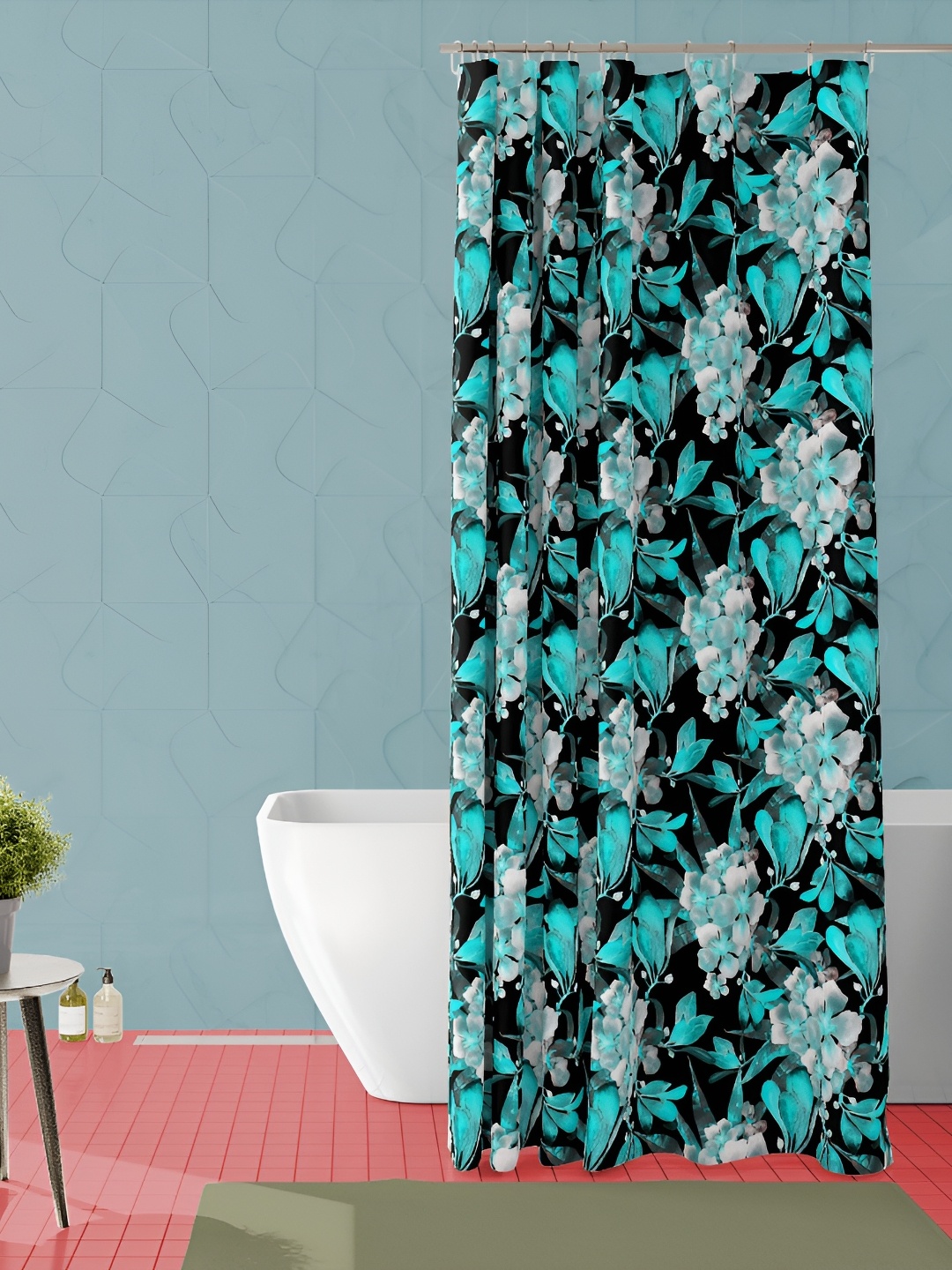 

ArtzFolio Turquoise Blue & White Printed Waterproof Shower Curtain