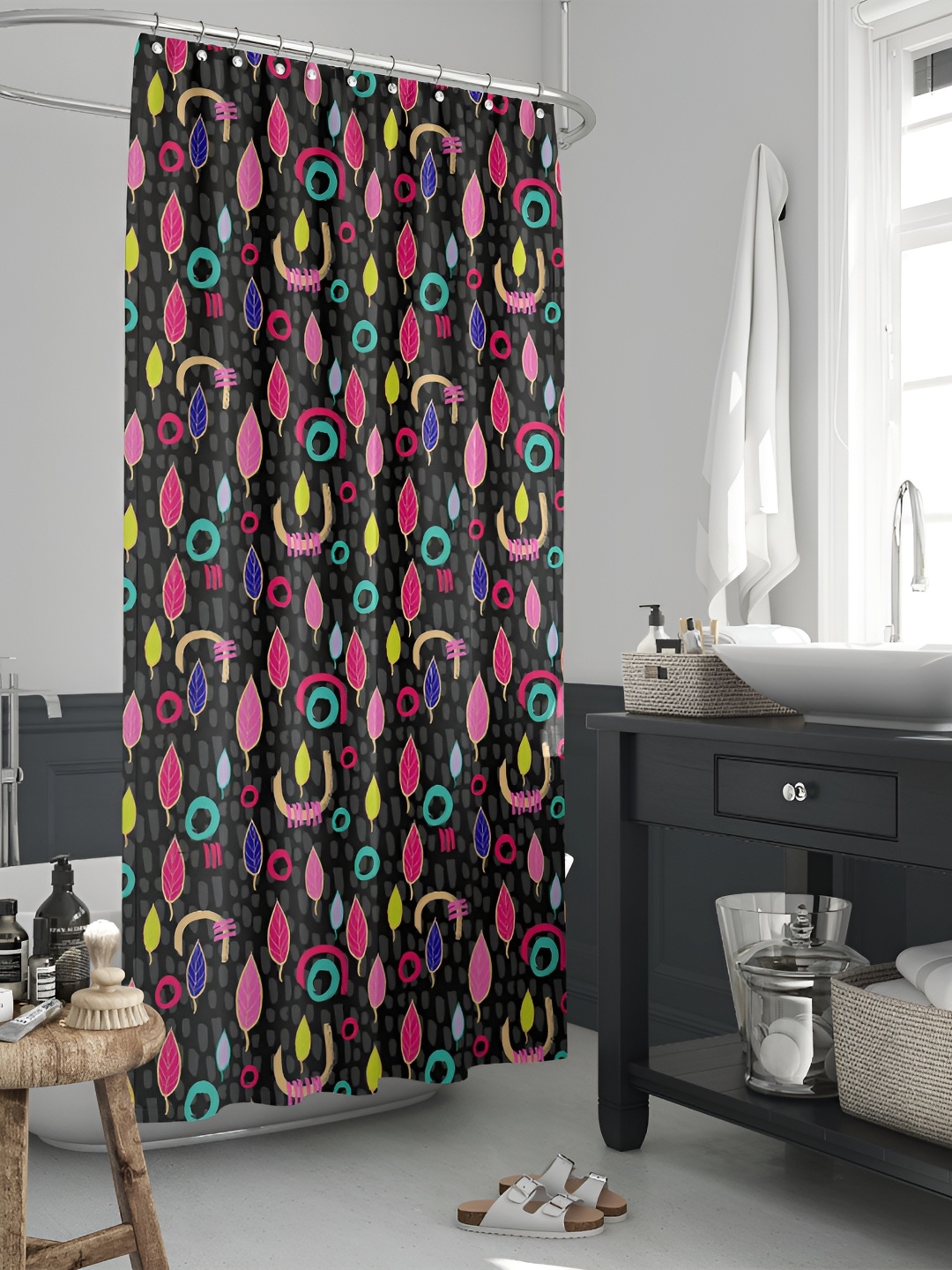 

ArtzFolio Black & Pink Printed Waterproof Shower Curtain