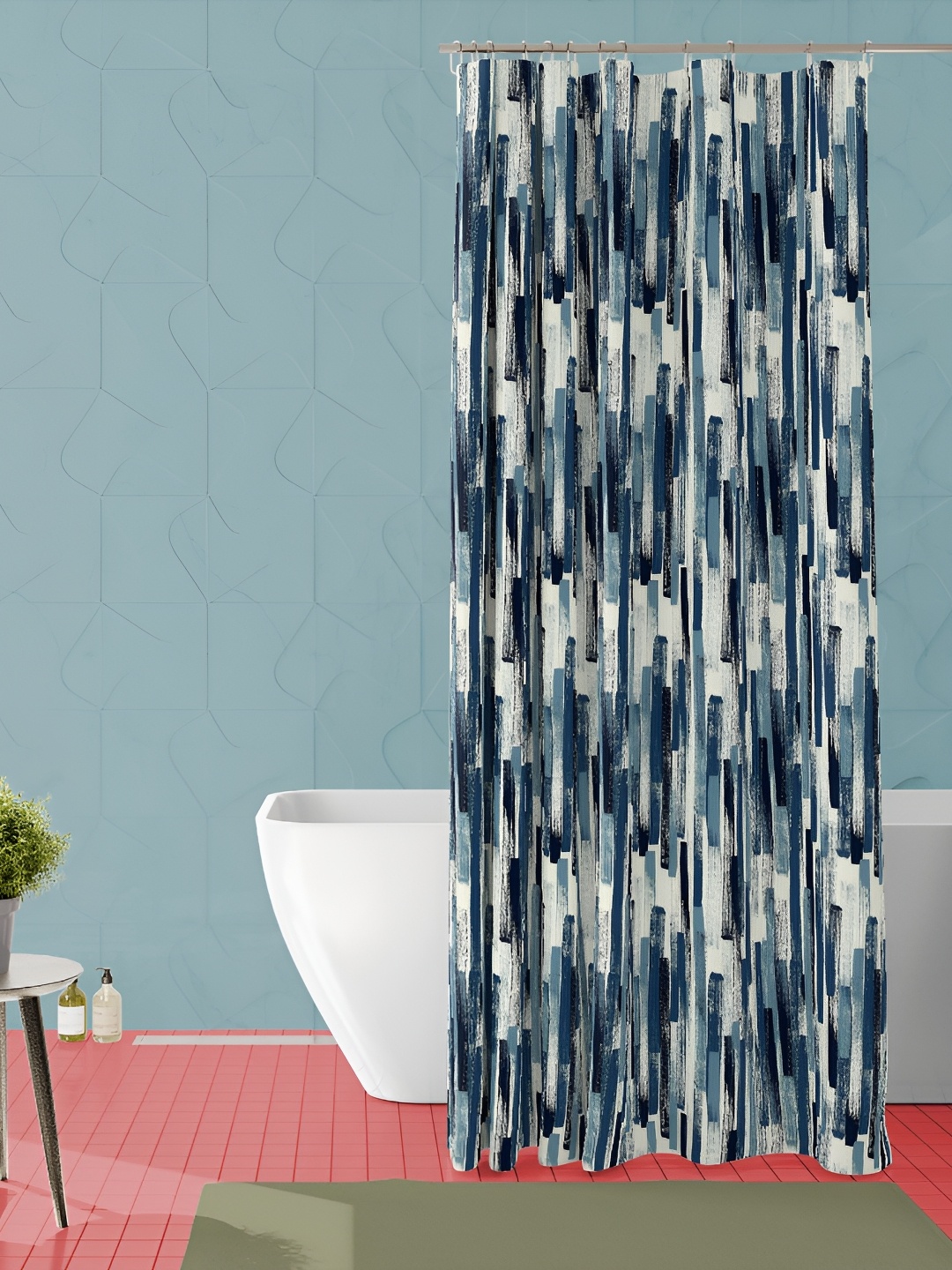 

ArtzFolio Blue & Cream Colored Printed Waterproof Shower Curtain