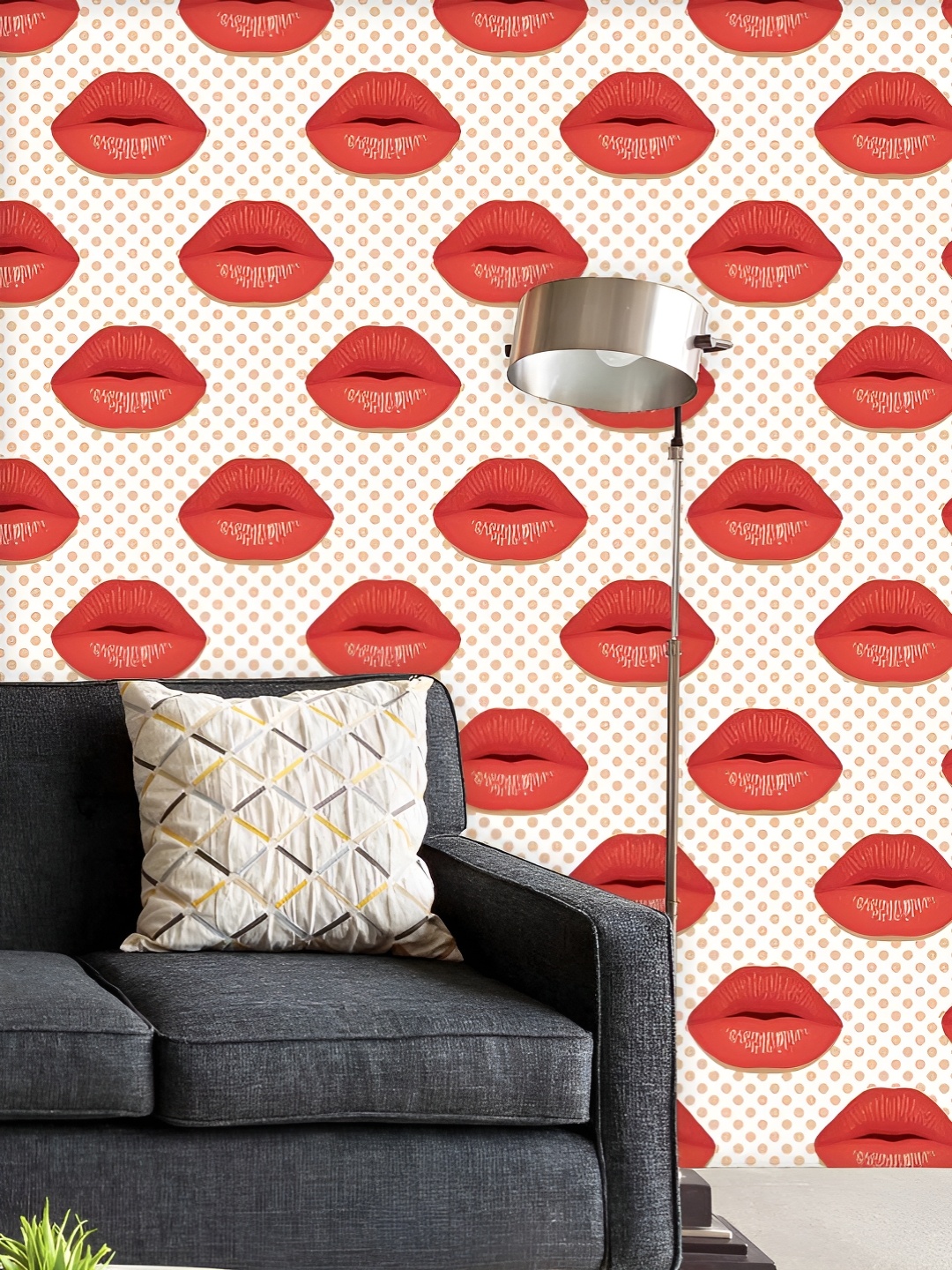 

ArtzFolio Printed UV-Resistant Anti-Bacterial Red LipsPeel & Stick Wallpaper, Multi