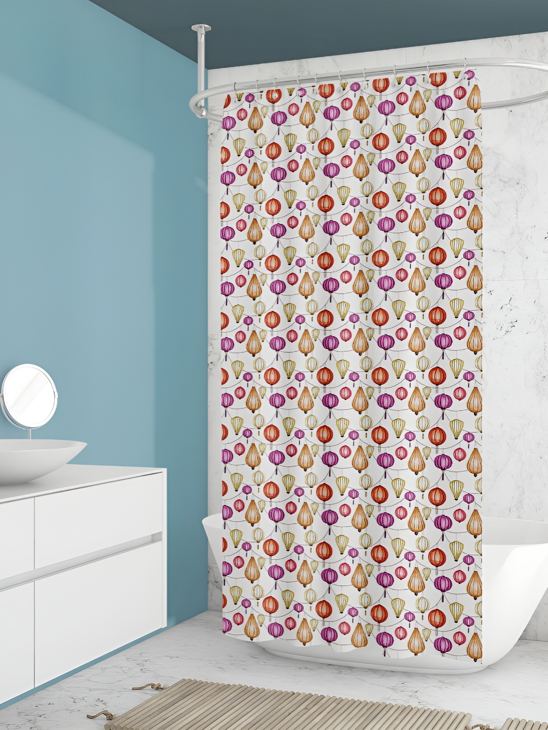 ArtzFolio White & Red Printed Waterproof Shower Curtain