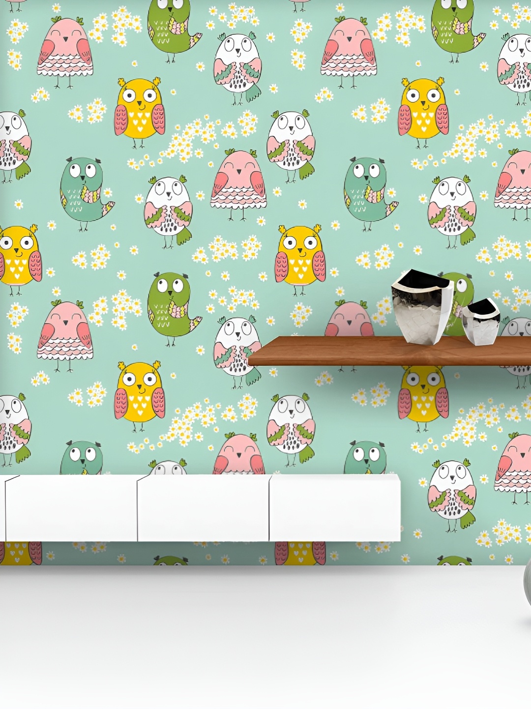 

ArtzFolio Printed UV-Resistant Anti-Bacterial Owls Flowers Peel & Stick Wallpaper, Multi