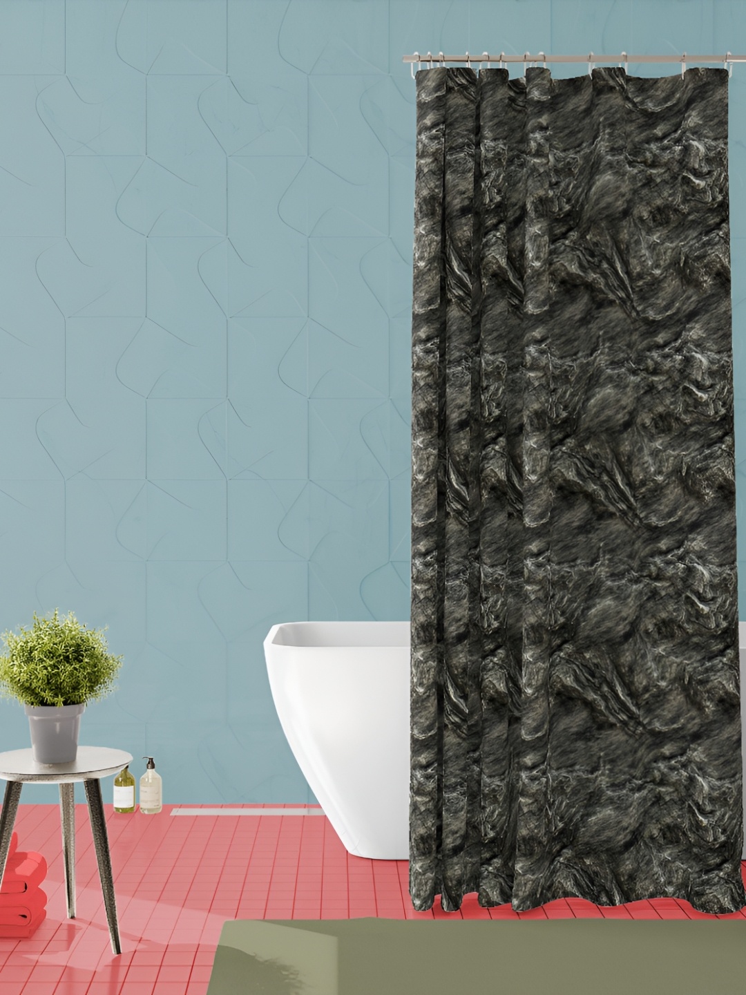 

ArtzFolio Rust-Brown & Olive-Green Printed Waterproof Shower Curtain