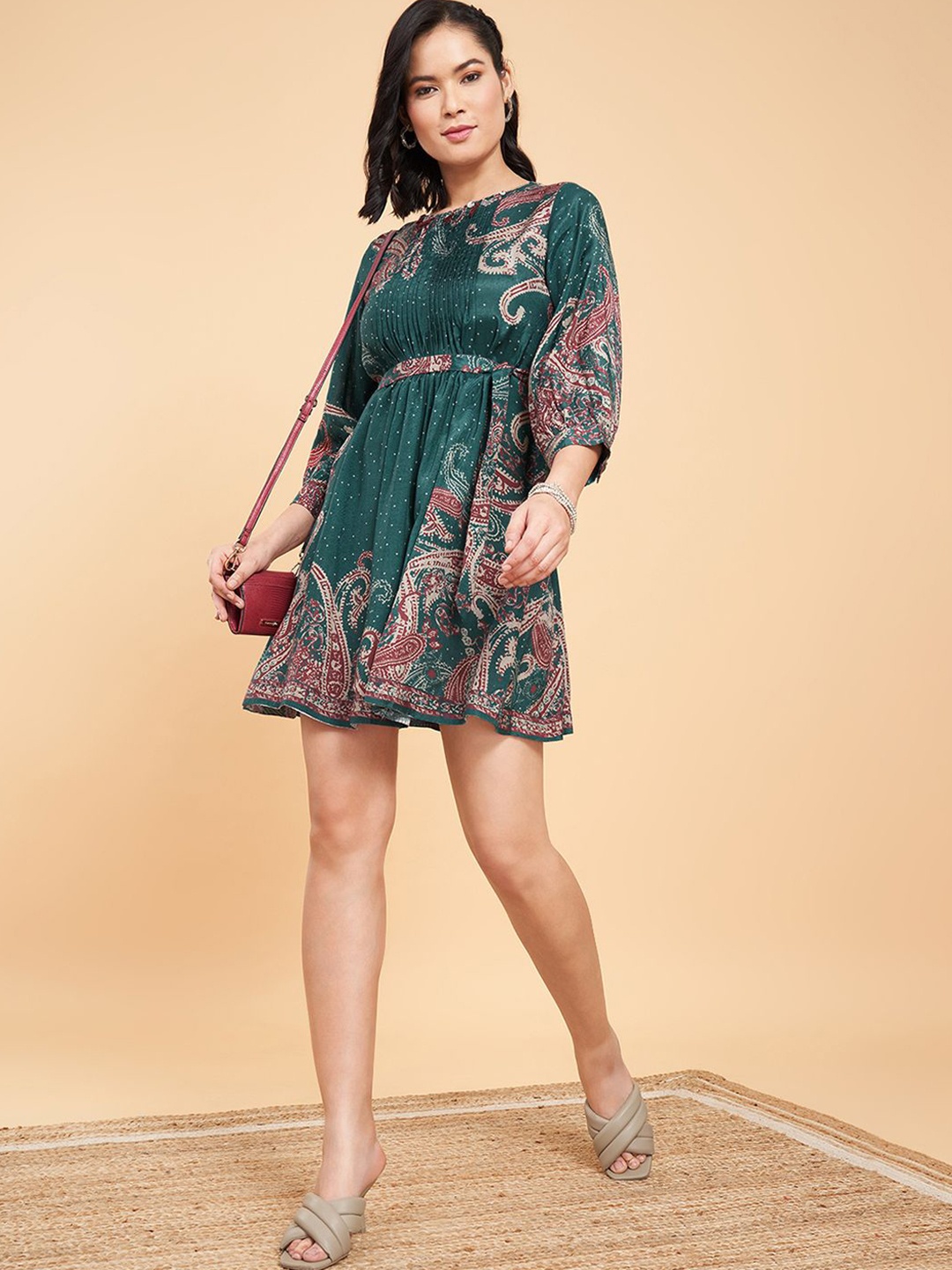 

Marigold Lane Women Ethnic Motifs Printed Fit & Flare Dress, Green