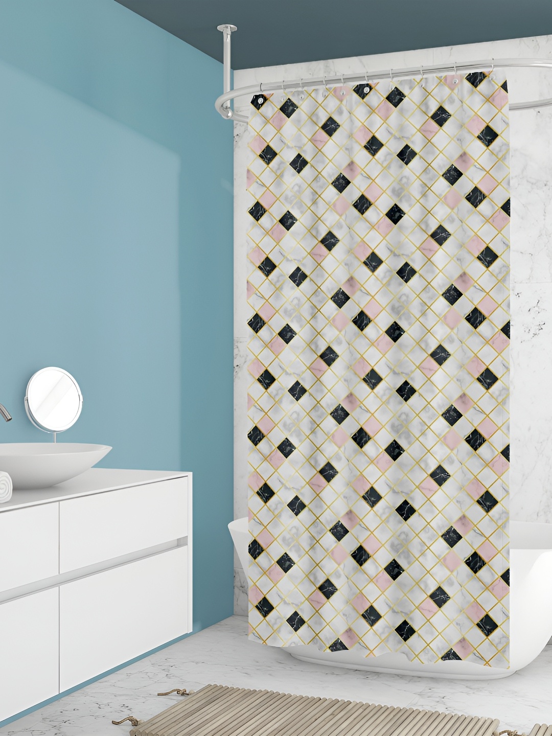 

ArtzFolio White & Black Checked Waterproof Shower Curtain