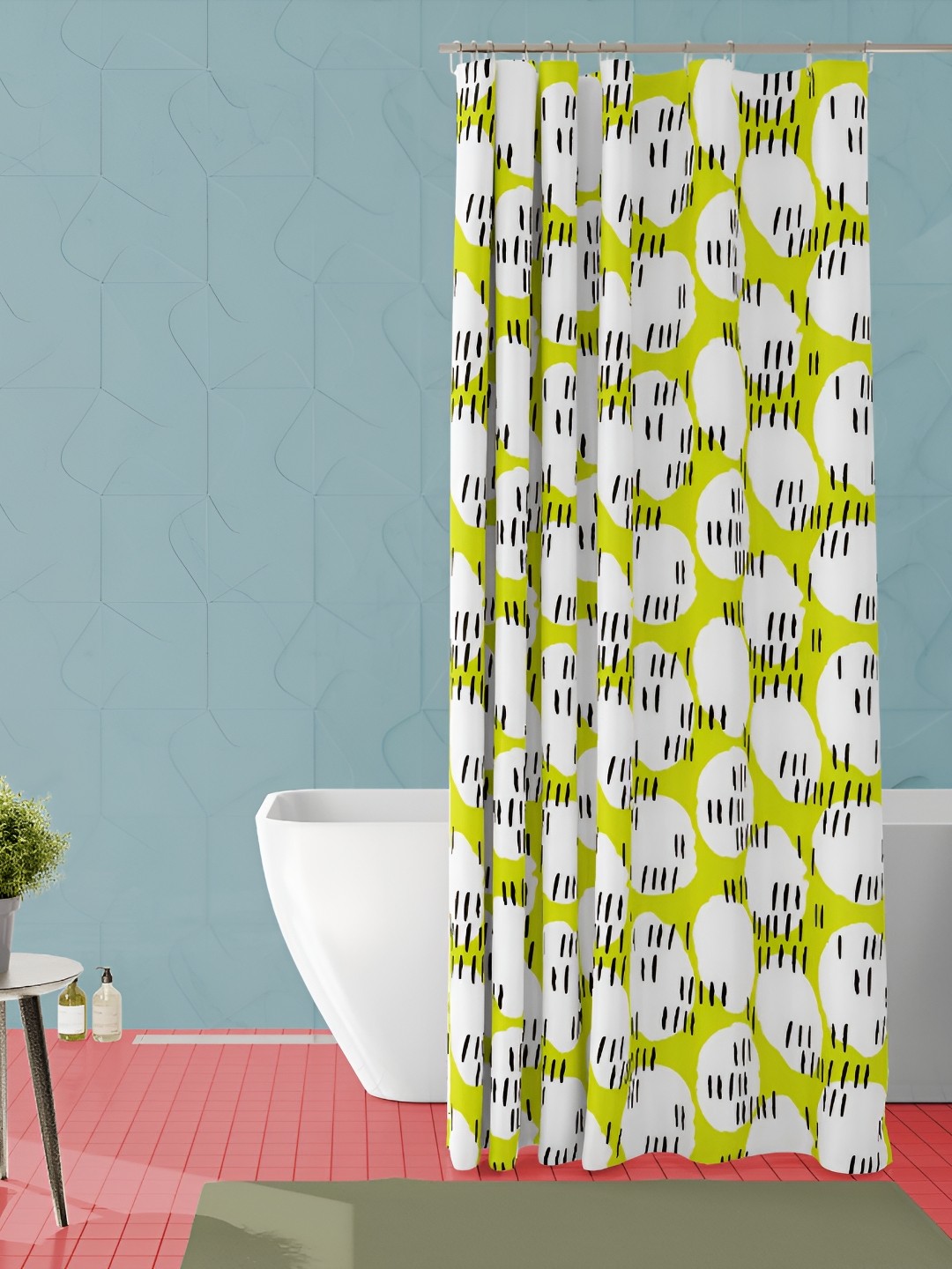

ArtzFolio White & Yellow Printed Waterproof Shower Curtain