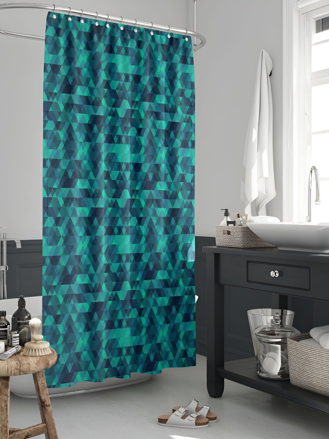 

ArtzFolio Green & Navy Blue Geometric Printed Waterproof Shower Curtain