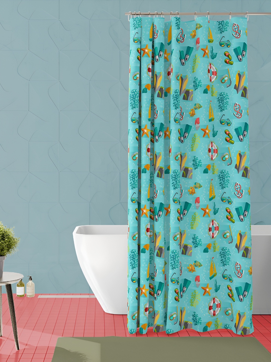 

ArtzFolio Blue & Yellow Printed Water Proof Shower Curtain
