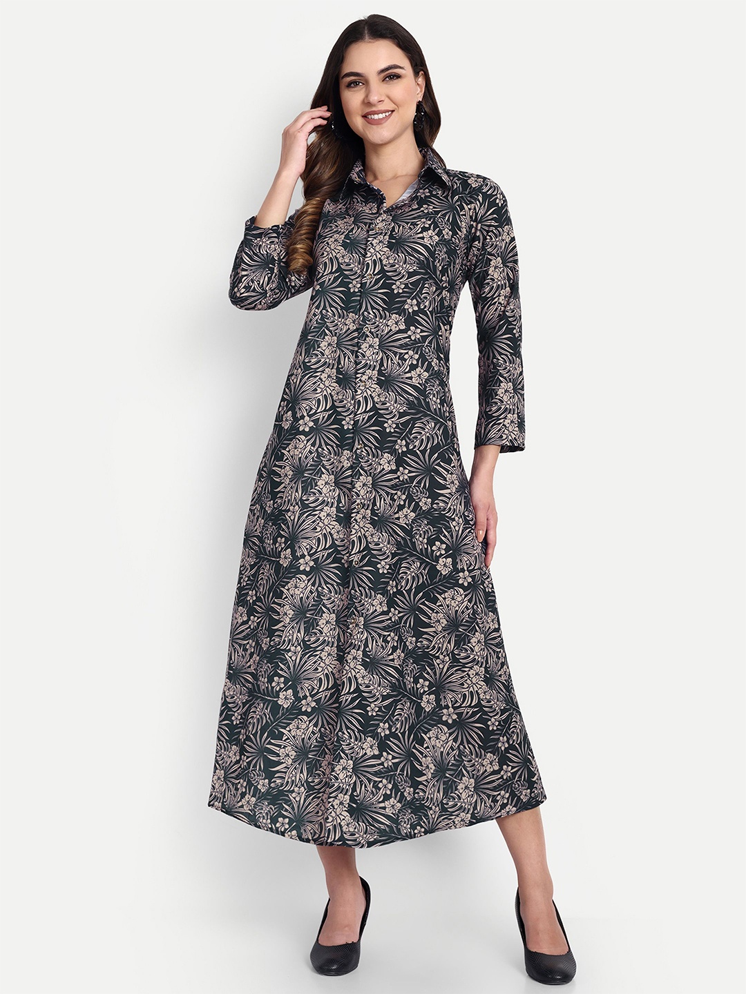 

TILISM Women Cotton Floral Printed Midi Dress, Black