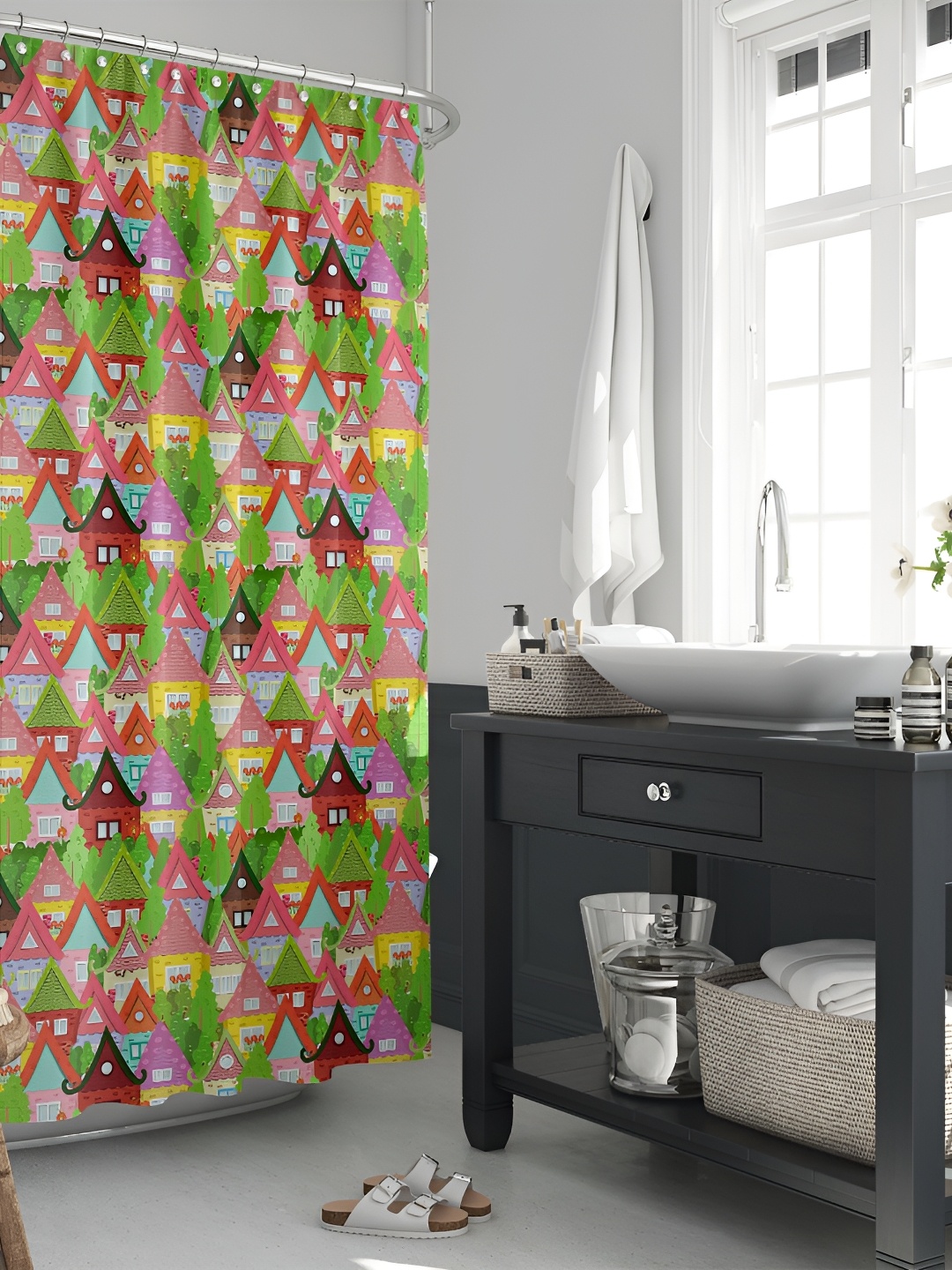 

ArtzFolio Pink & Green Printed Water Proof Shower Curtain