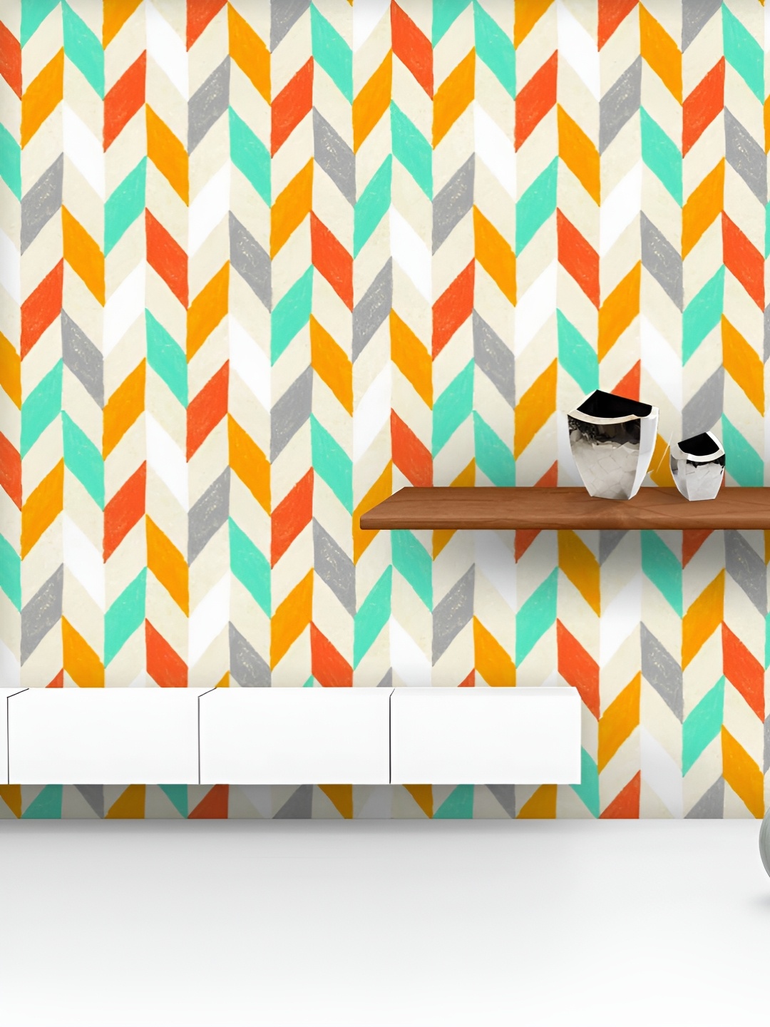 

ArtzFolio Printed UV-Resistant Anti-Bacterial Colorful Zig Zag Peel & Stick Wallpaper, Multi