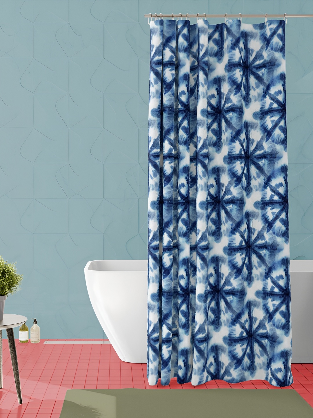 

ArtzFolio White & Blue Printed Waterproof Polyester Shower Curtain