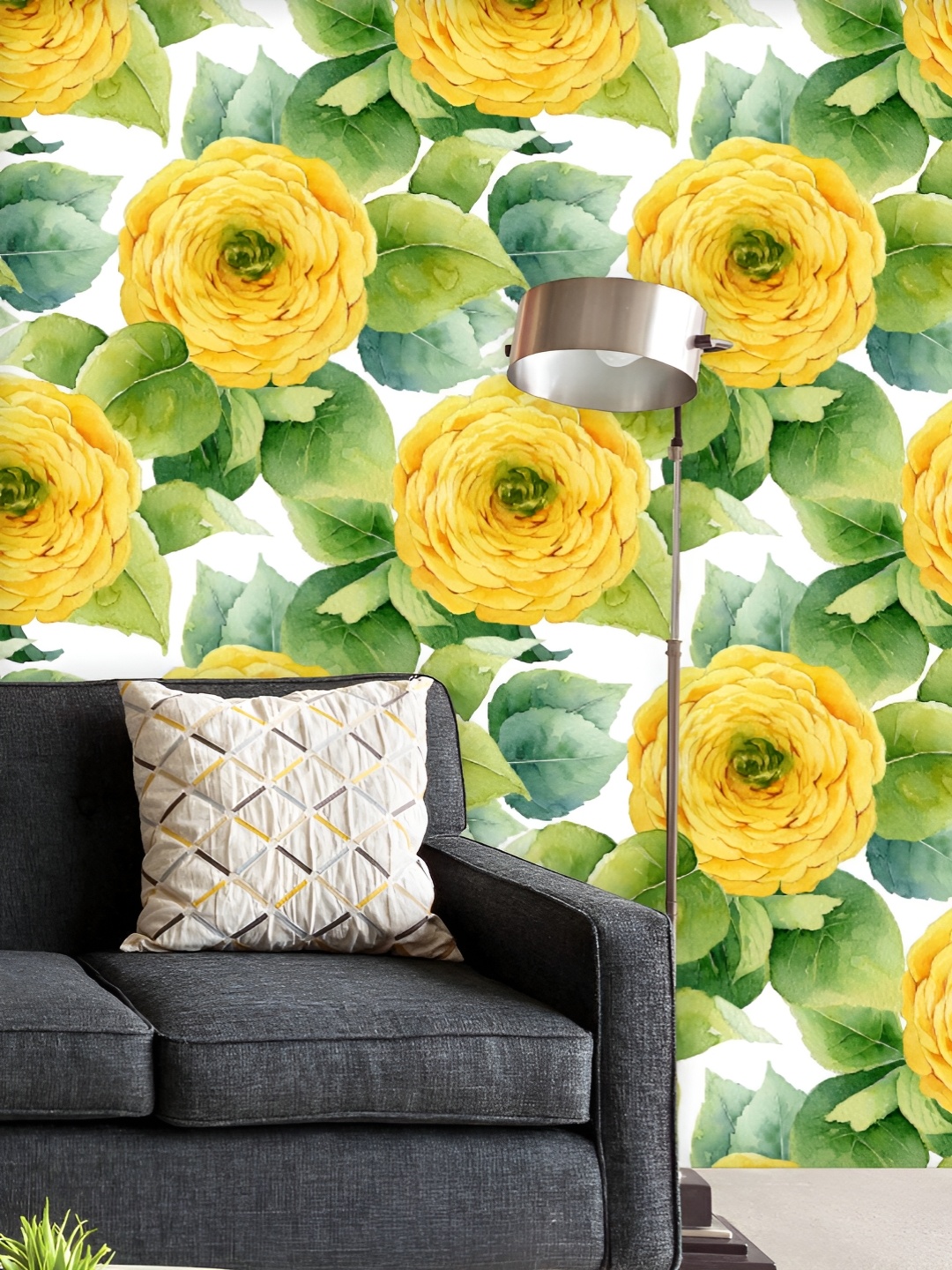 

ArtzFolio Printed UV-Resistant Anti-Bacterial Yellow Ranunculus Pattern Peel & Stick Wallpaper, Multi