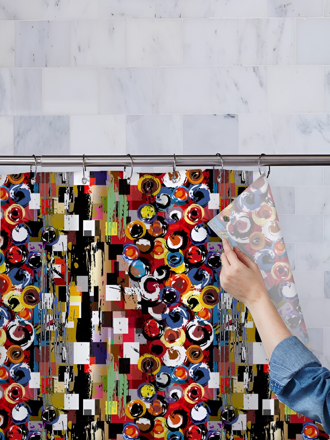 

ArtzFolio Black & Brown Abstract Printed Water Proof Shower Curtain