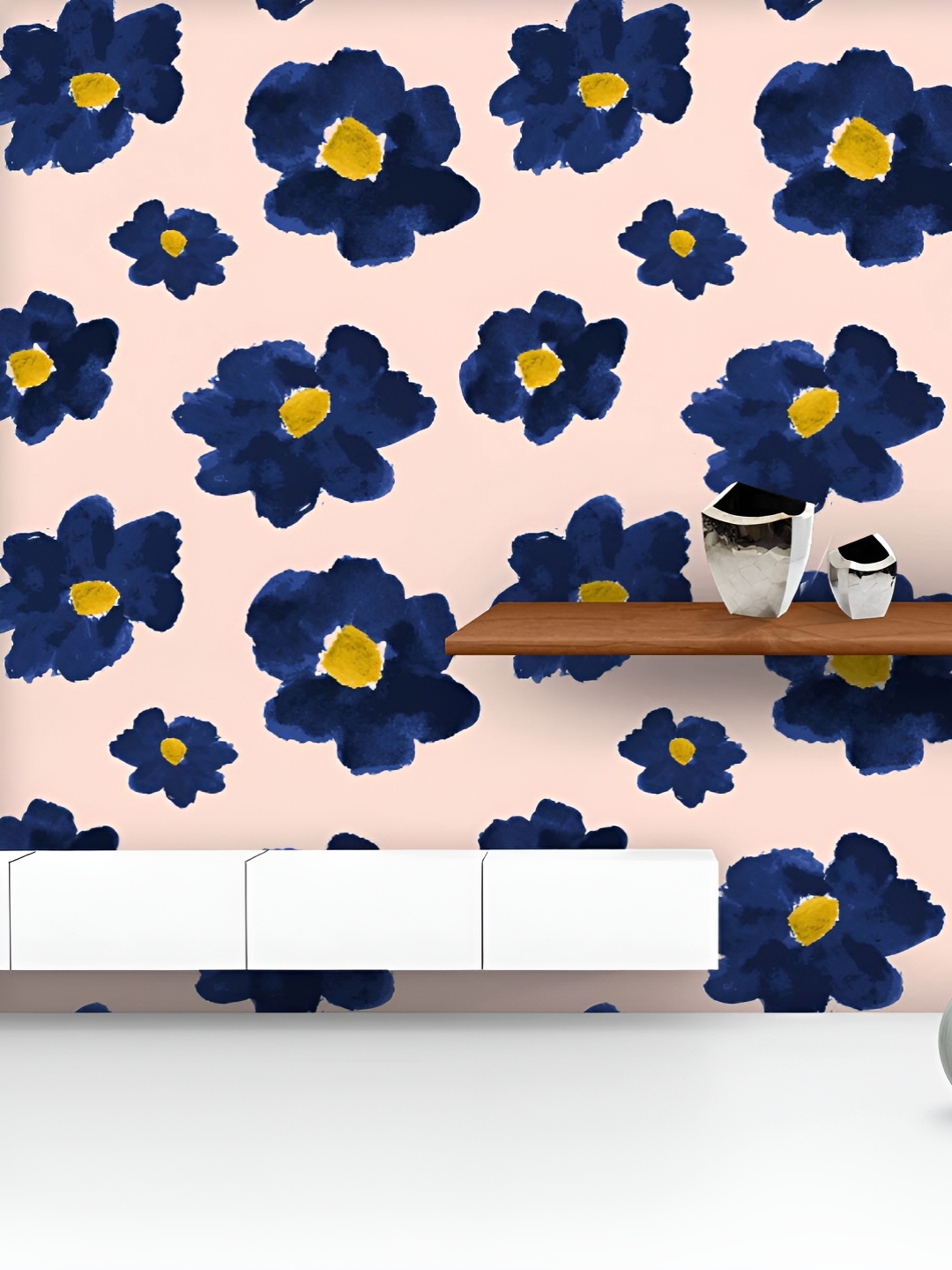 

ArtzFolio Printed UV-Resistant Anti-Bacterial Blue Flowers Pattern Peel & Stick Wallpaper, Multi