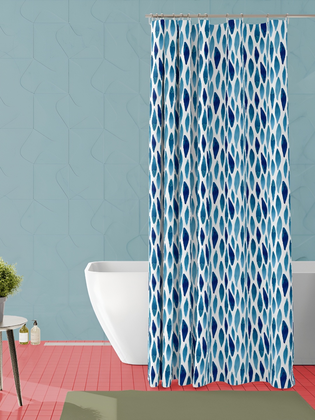 

ArtzFolio Blue and White Geometric Printed Waterproof Shower Curtain