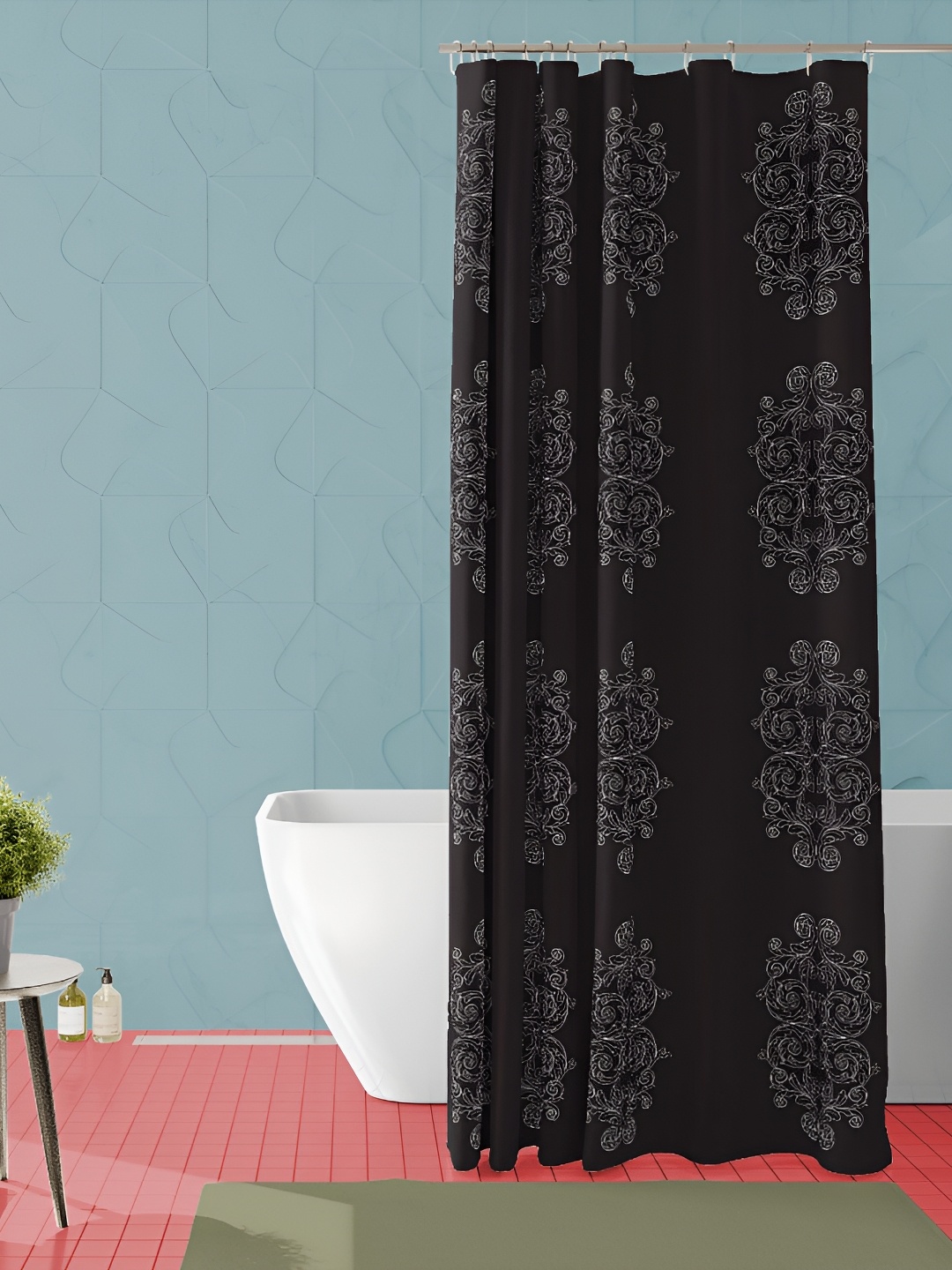 

ArtzFolio Black and Grey Ethnic Motifs Printed Waterproof Shower Curtain