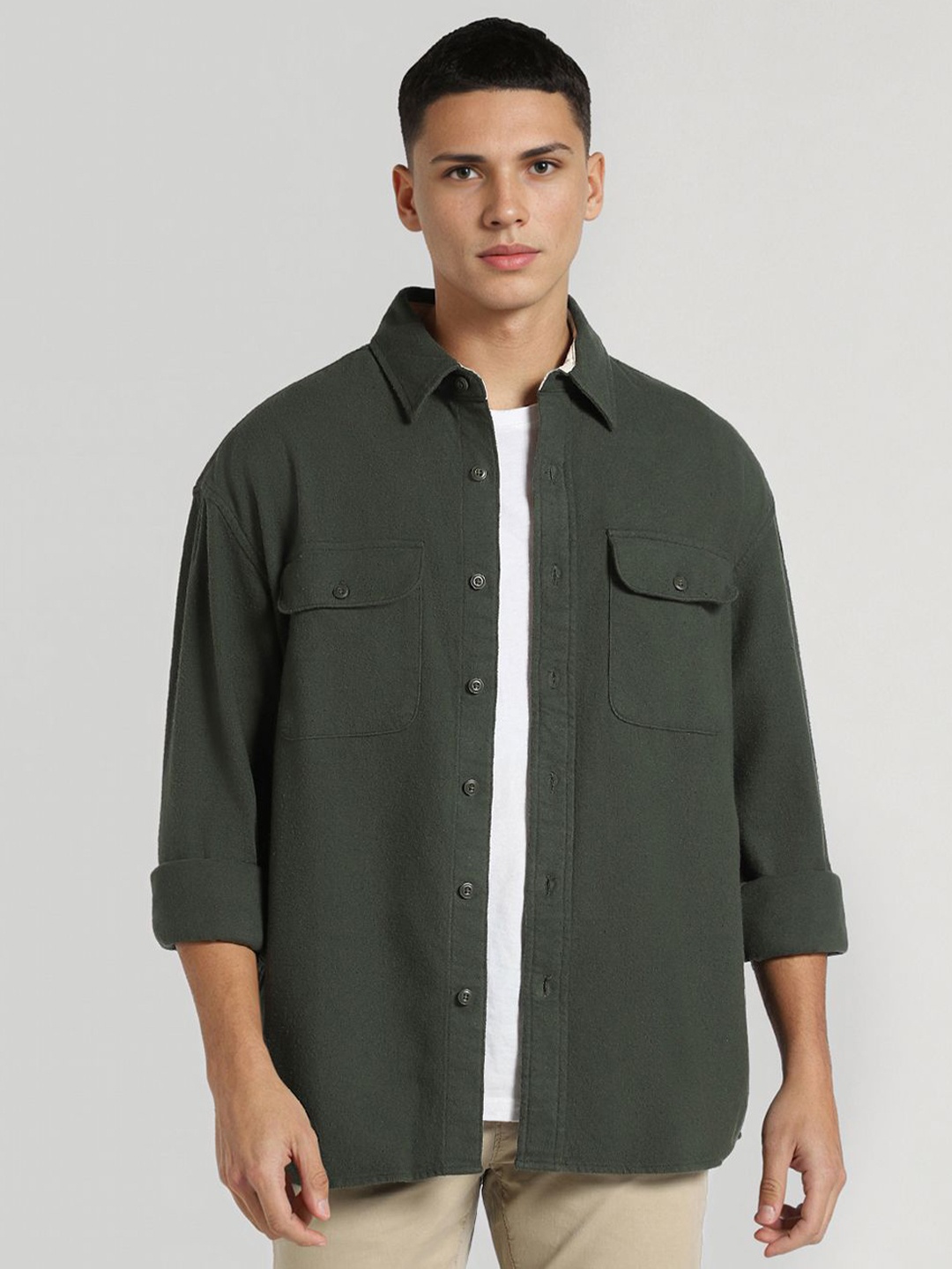 

AMERICAN EAGLE OUTFITTERS Men Classic Opaque Casual Shirt, Olive