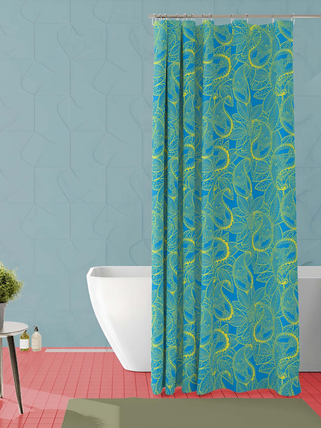 

ArtzFolio Blue & Yellow Floral Printed Waterproof Shower Curtain