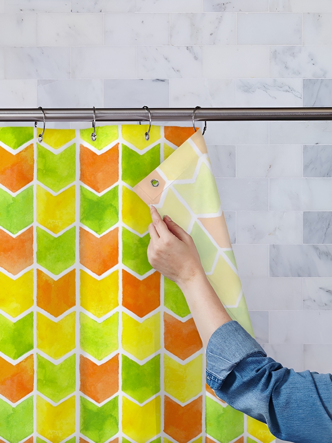 

ArtzFolio Yellow & Red Printed Waterproof Shower Curtain