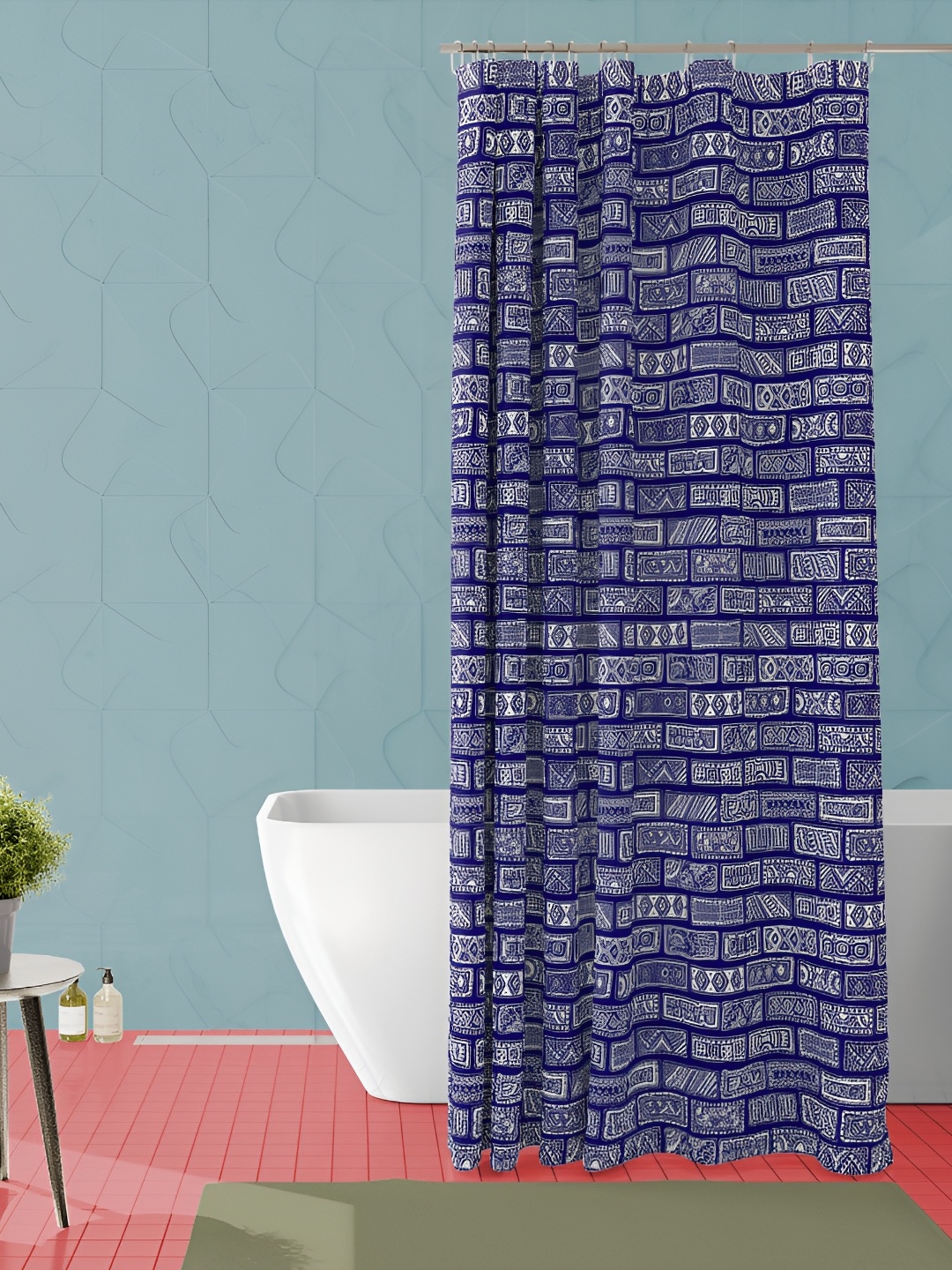 

ArtzFolio Navy Blue & White Geometric Printed Waterproof Shower Curtain