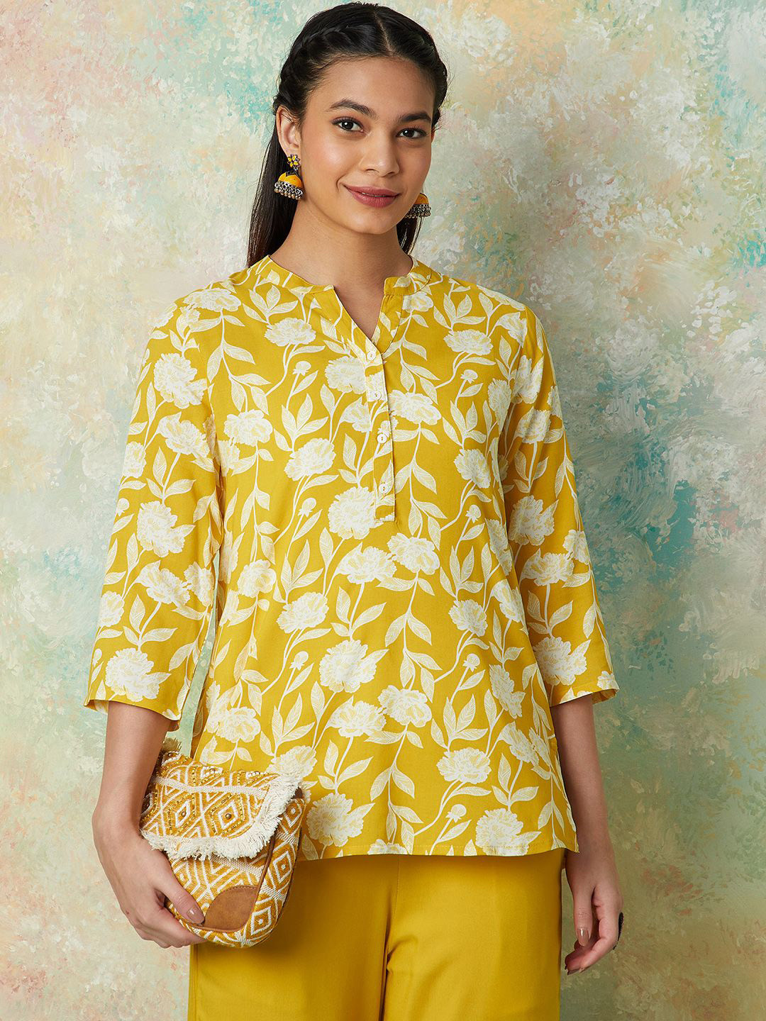 

Melange by Lifestyle Women Floral Printed Kurti, Yellow