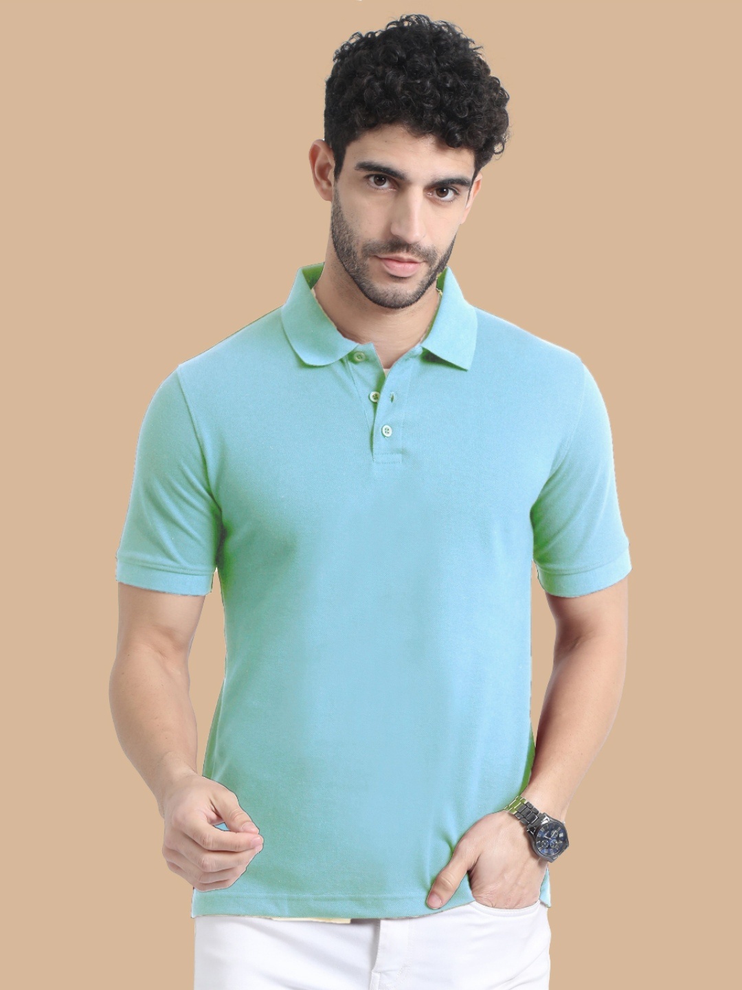 

MIRAAN Men Polo Collar Applique T-shirt, Blue