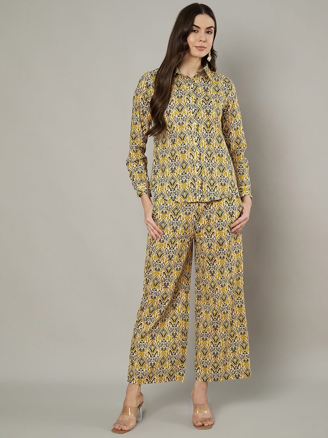 

Amagyaa Floral Printed Pure Cotton Shirt With Trousers, Mustard